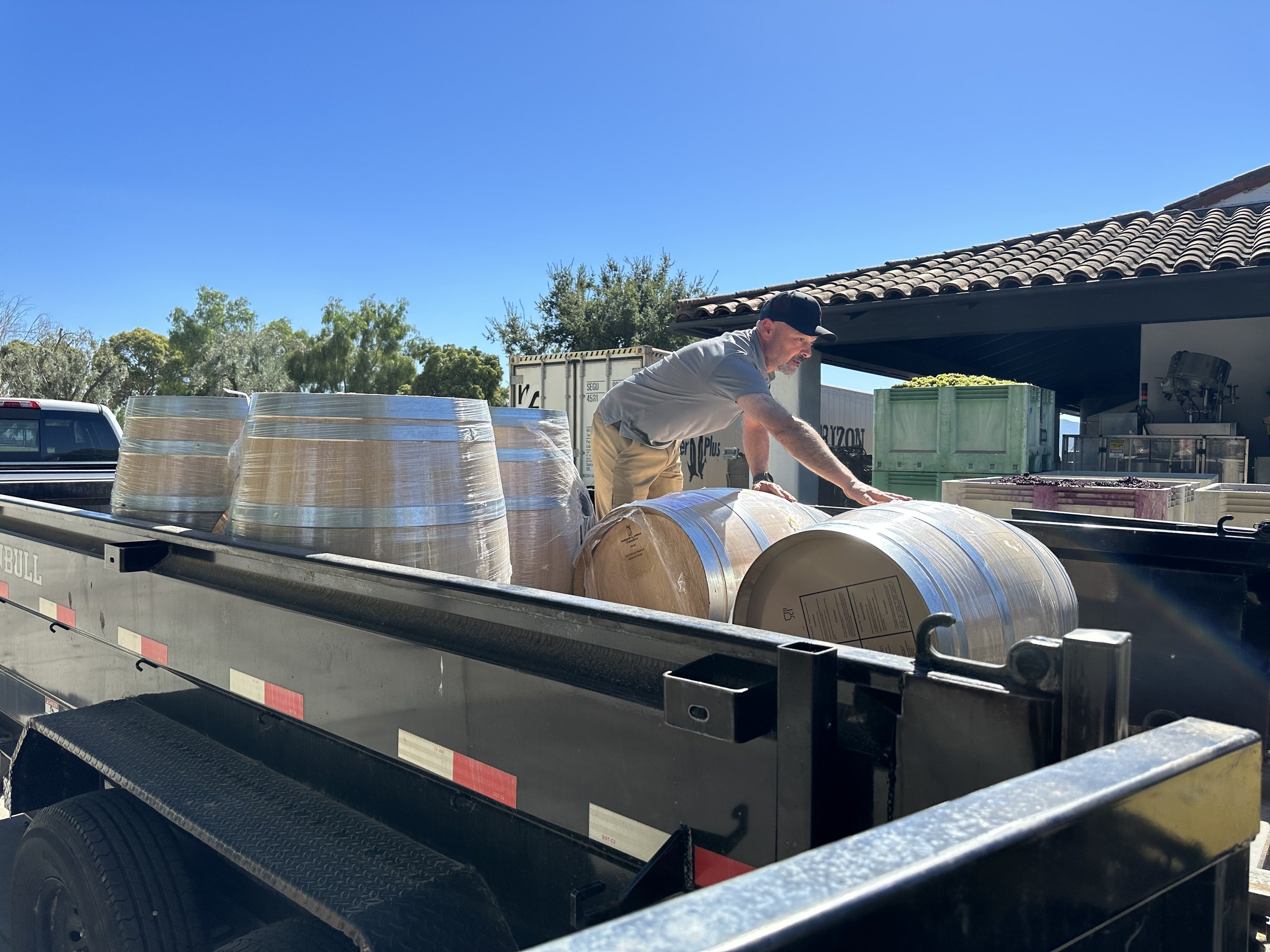 New French Oak barrels; transporting to winery.