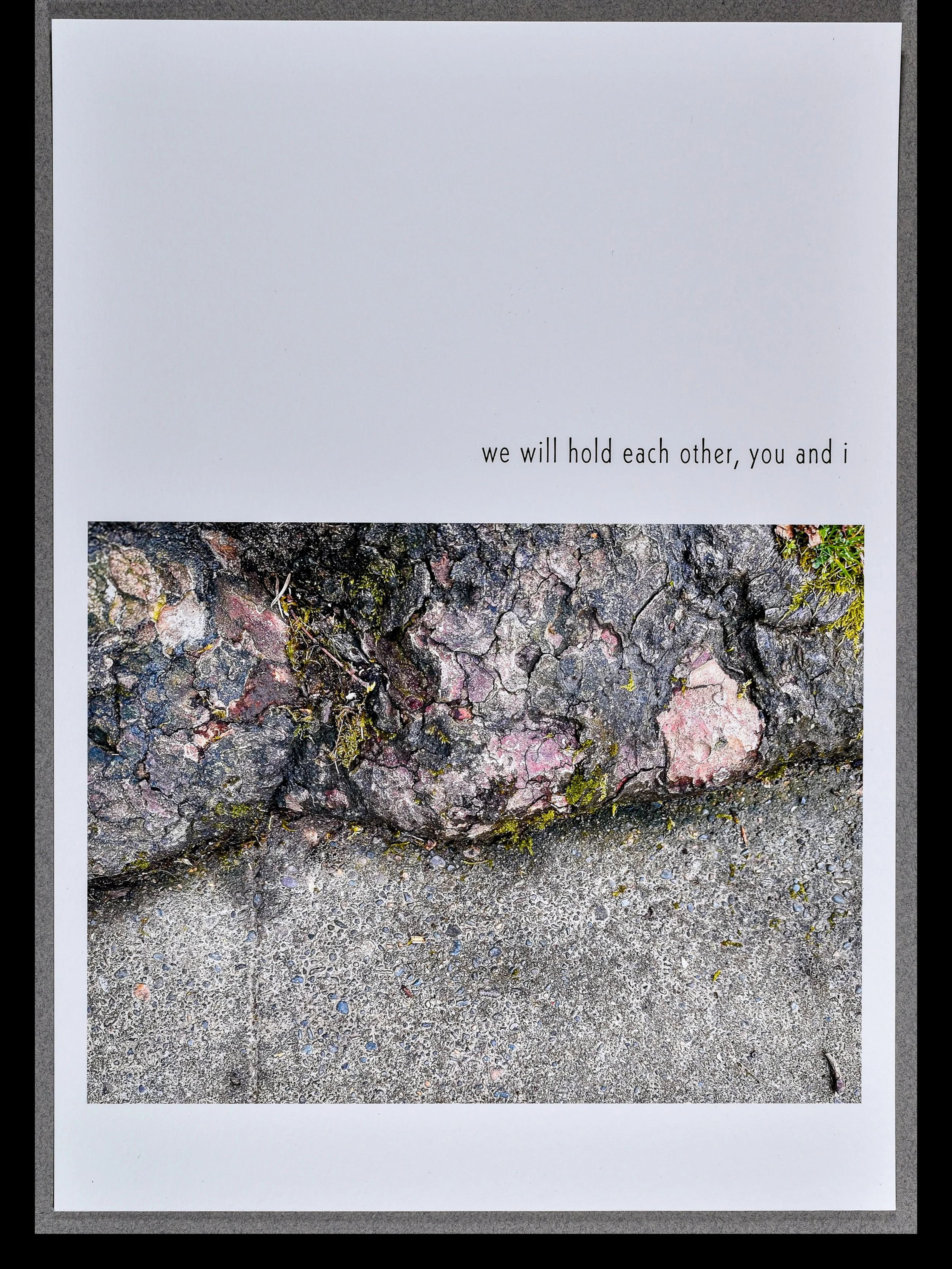 in conversation 1, 2025, archival inkjet print with letterpress text, 15.5 x 11" each