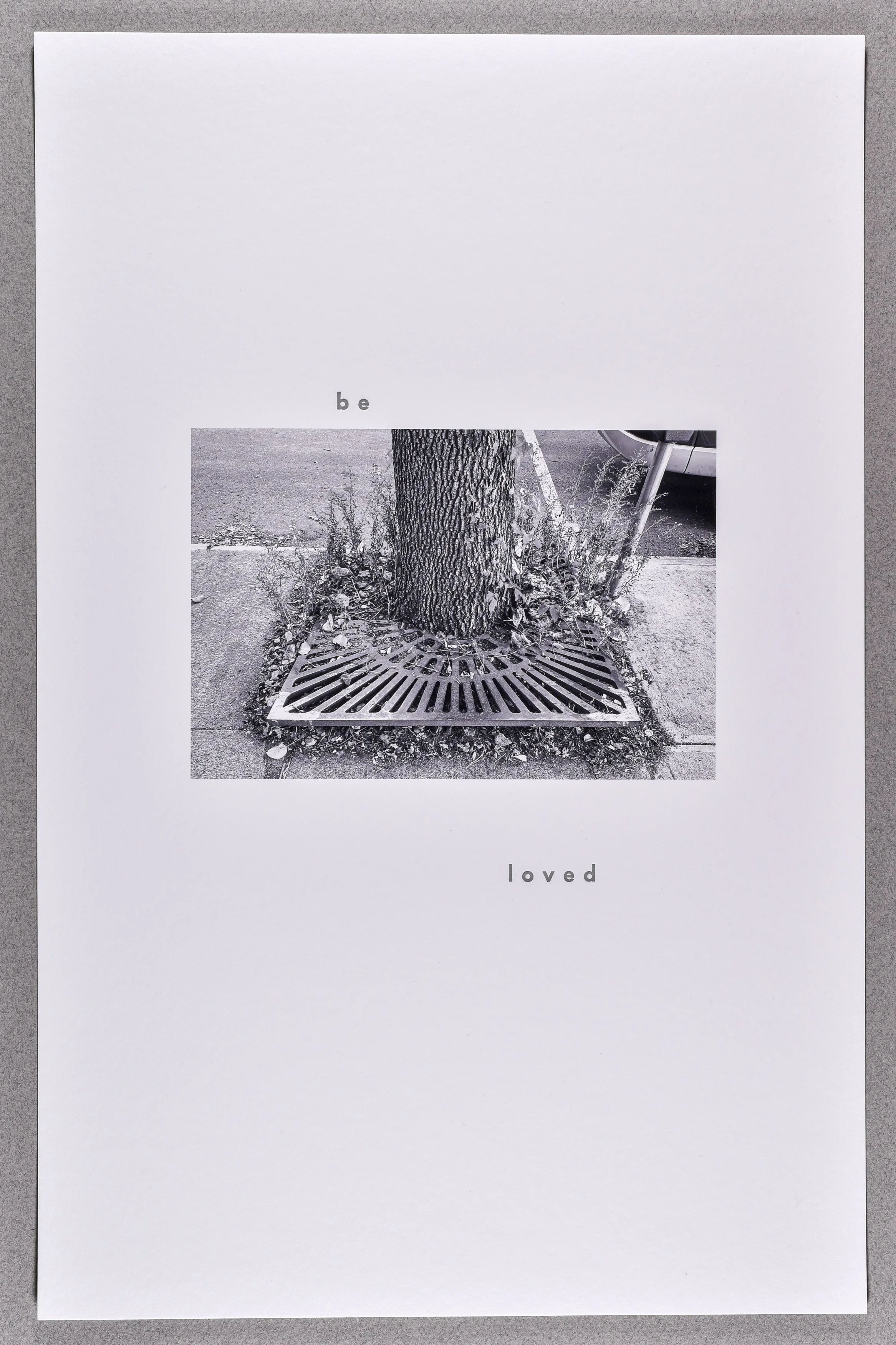 beloved- from the series grates- , 2025, archival inkjet print with letterpress text, 17 x 11"