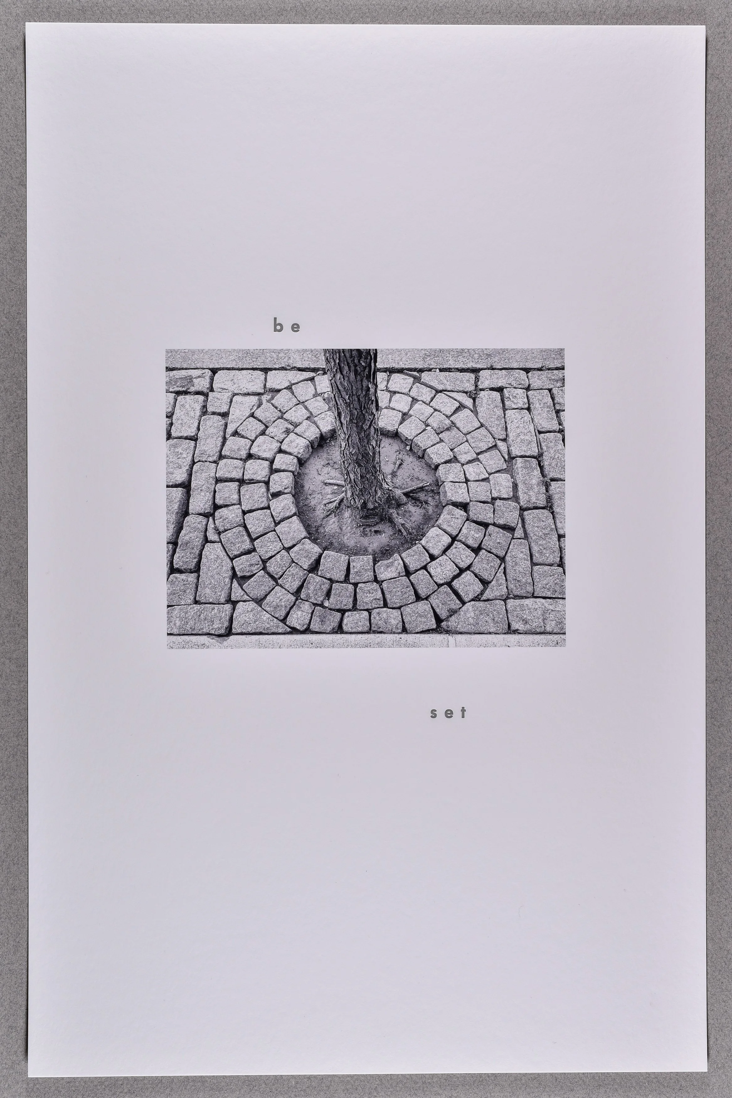 beset- from the series grates- , 2025, archival inkjet print with letterpress text, 17 x 11"