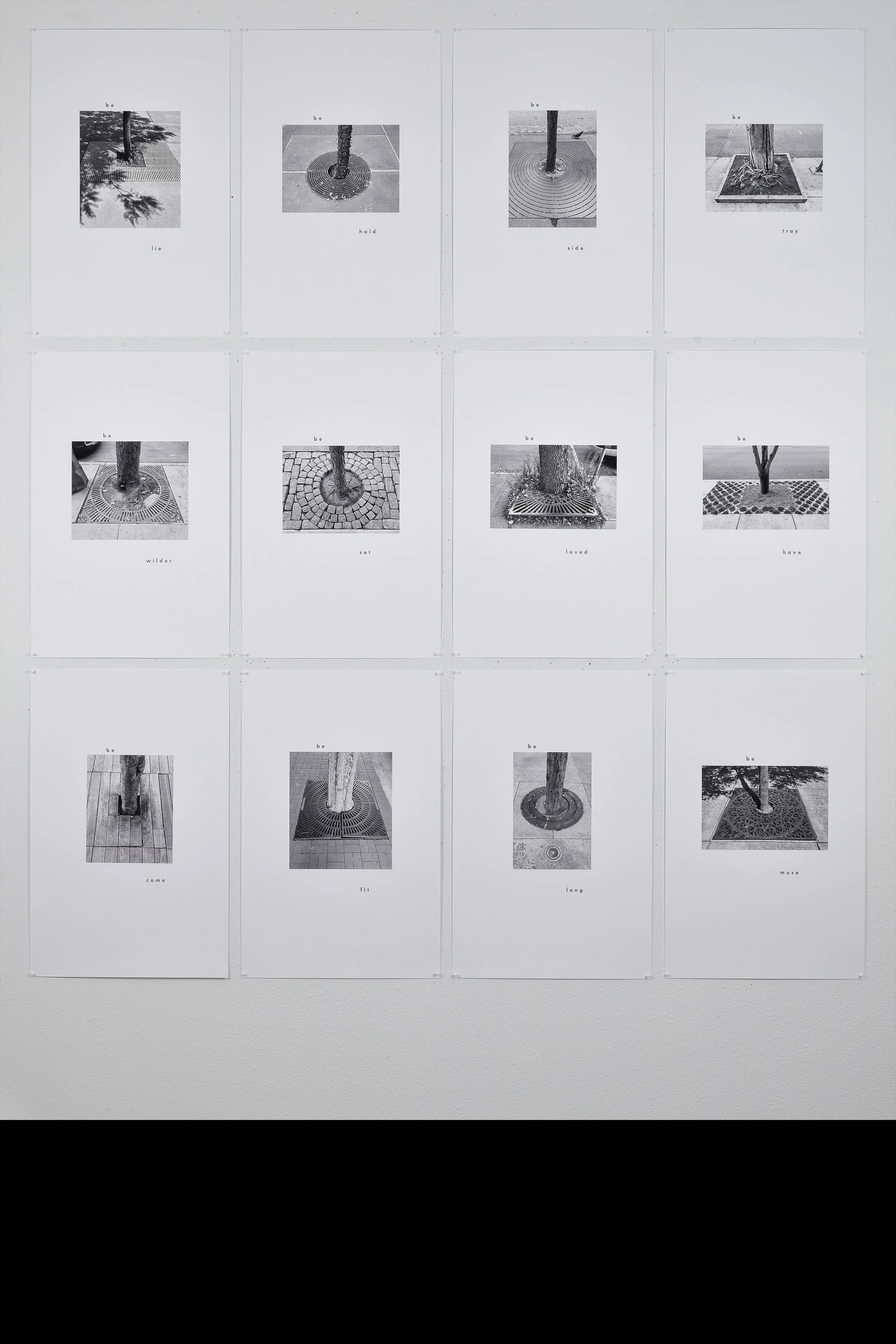 grates 1-12, 2025 archival inkjet prints with letterpress text, 17 x 11" each