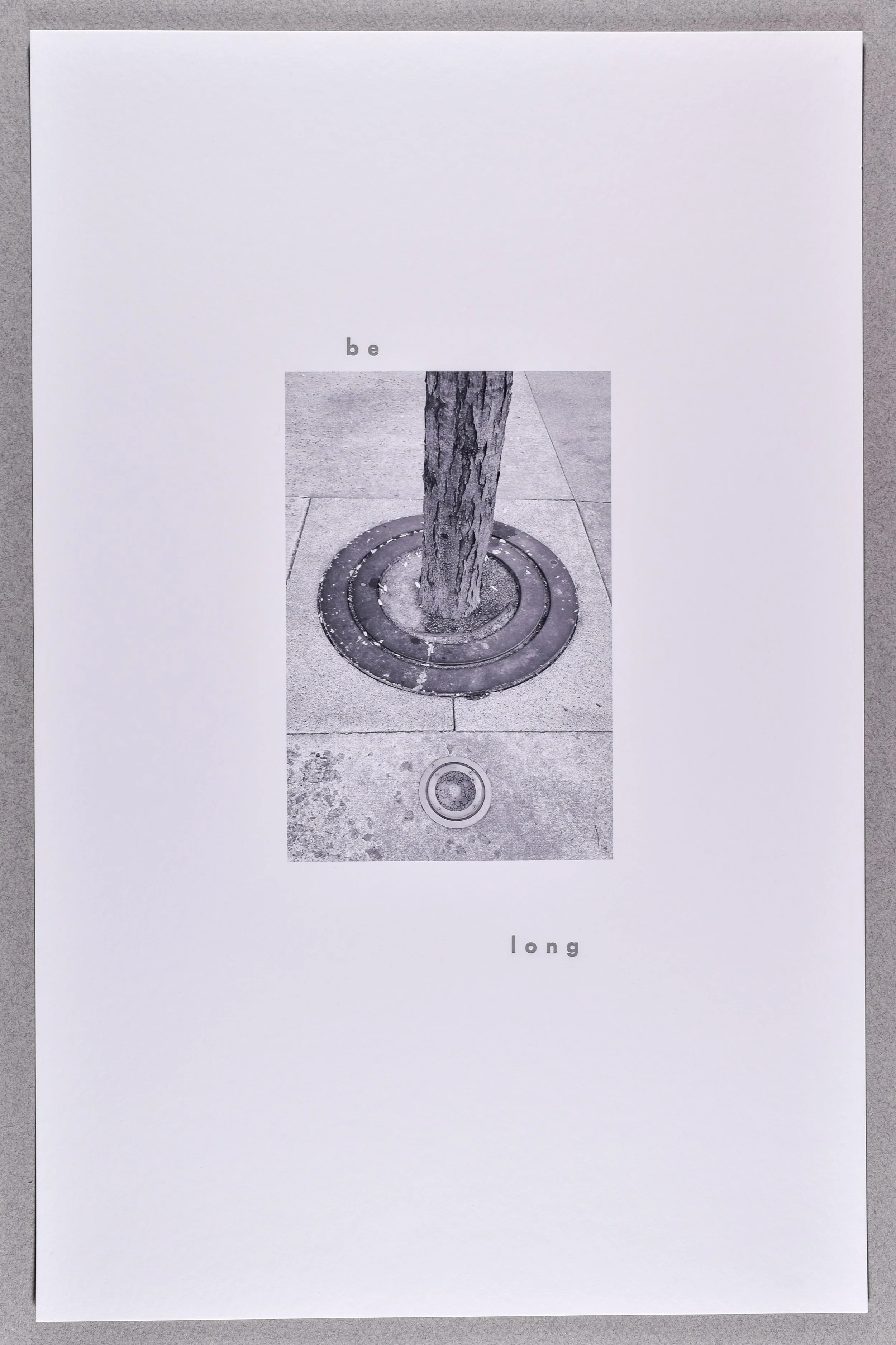 belong- from the series grates- , 2025, archival inkjet print with letterpress text, 17 x 11"