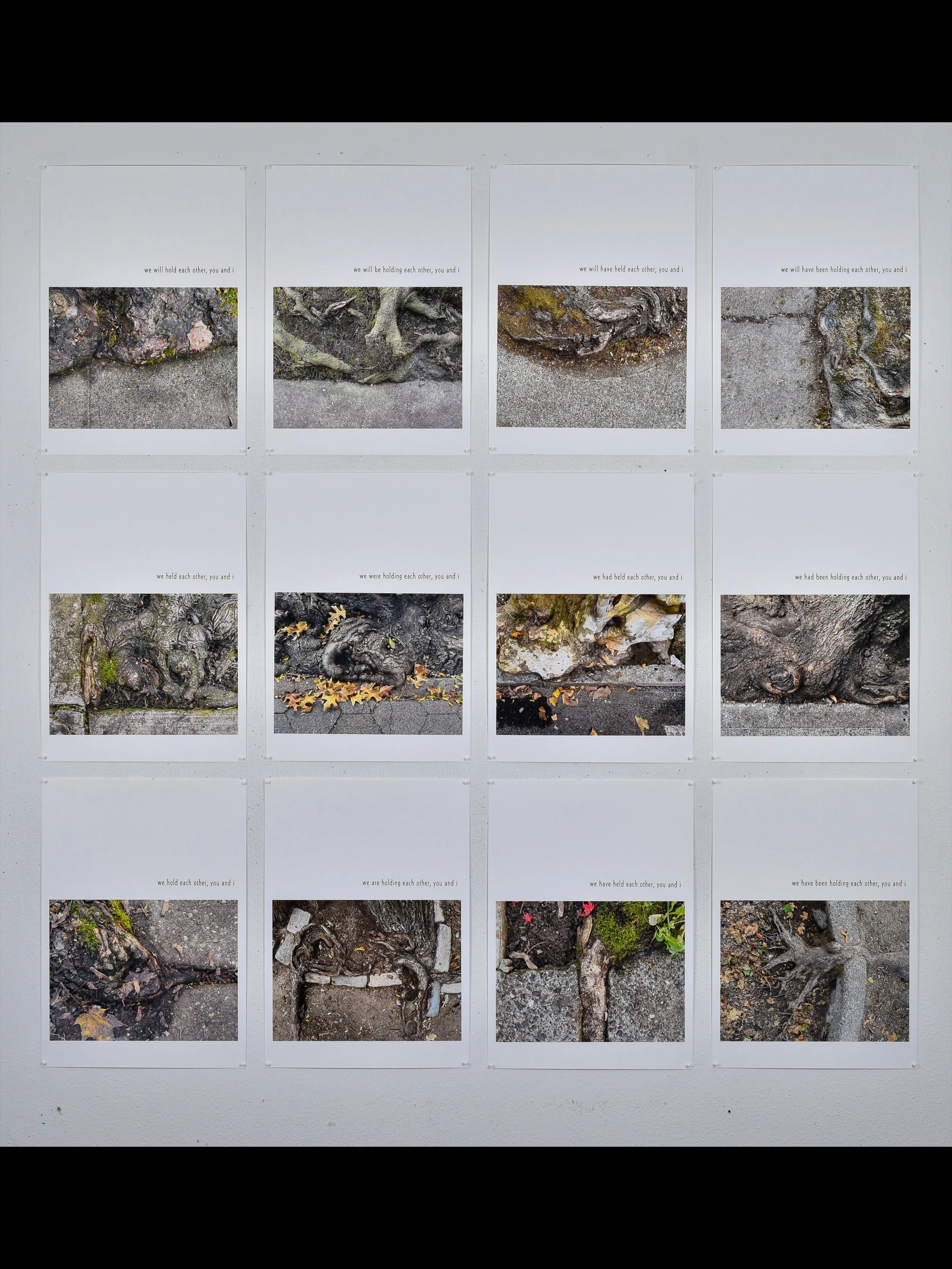 in conversation 1-12, 2025, archival inkjet print with letterpress text, 15.5"x 11" each