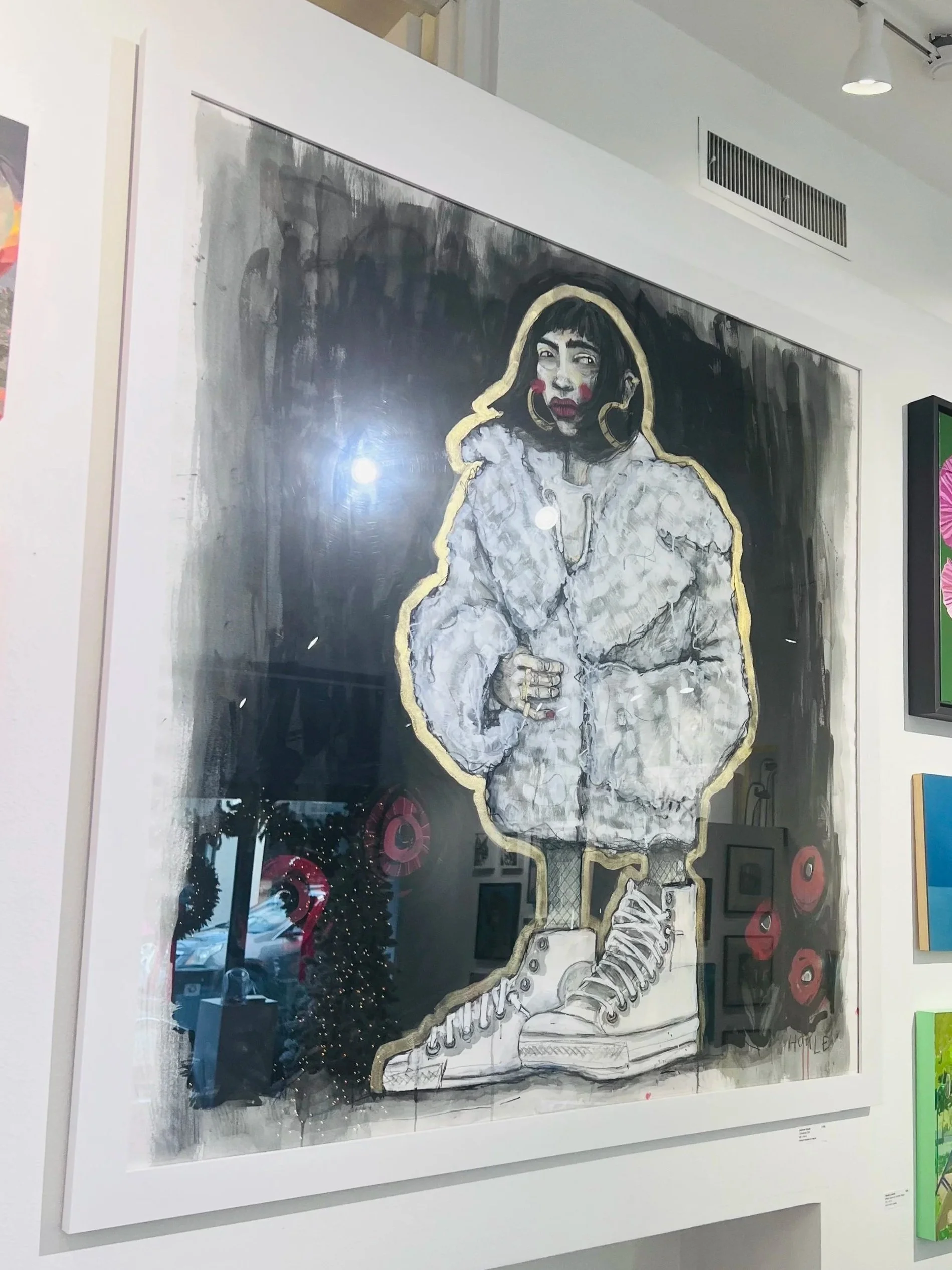 Converse Girl, 49x49, Mixed Media on archival watercolor paper, custom frame, uv glass, $2150 (+ shipping) @houskagallery now until March 2026