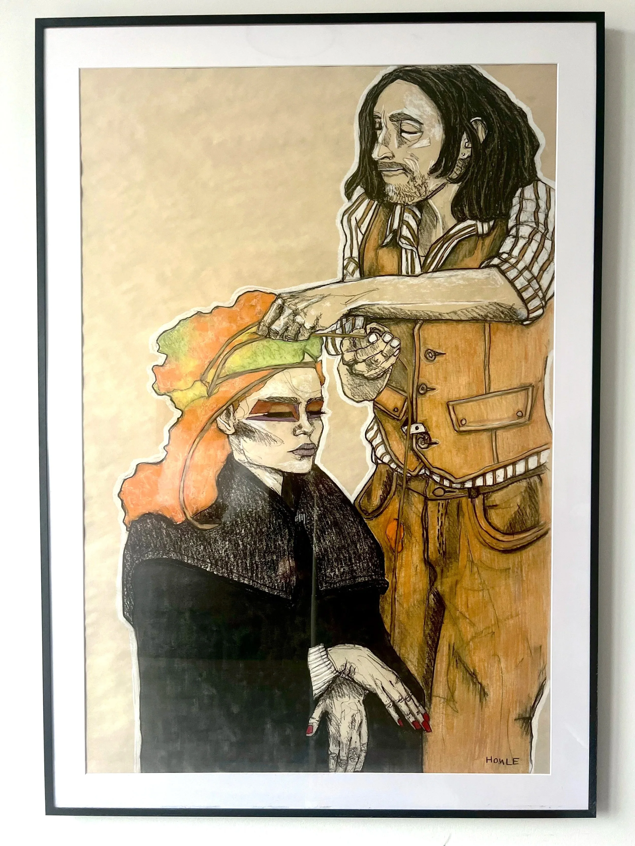 Bts, 28x40, Charcoal/pastel on newsprint paper, Aluminum poster frame w/ plexiglass (there may be scuffs/scratches from exhibition travel, reframe if ya like).