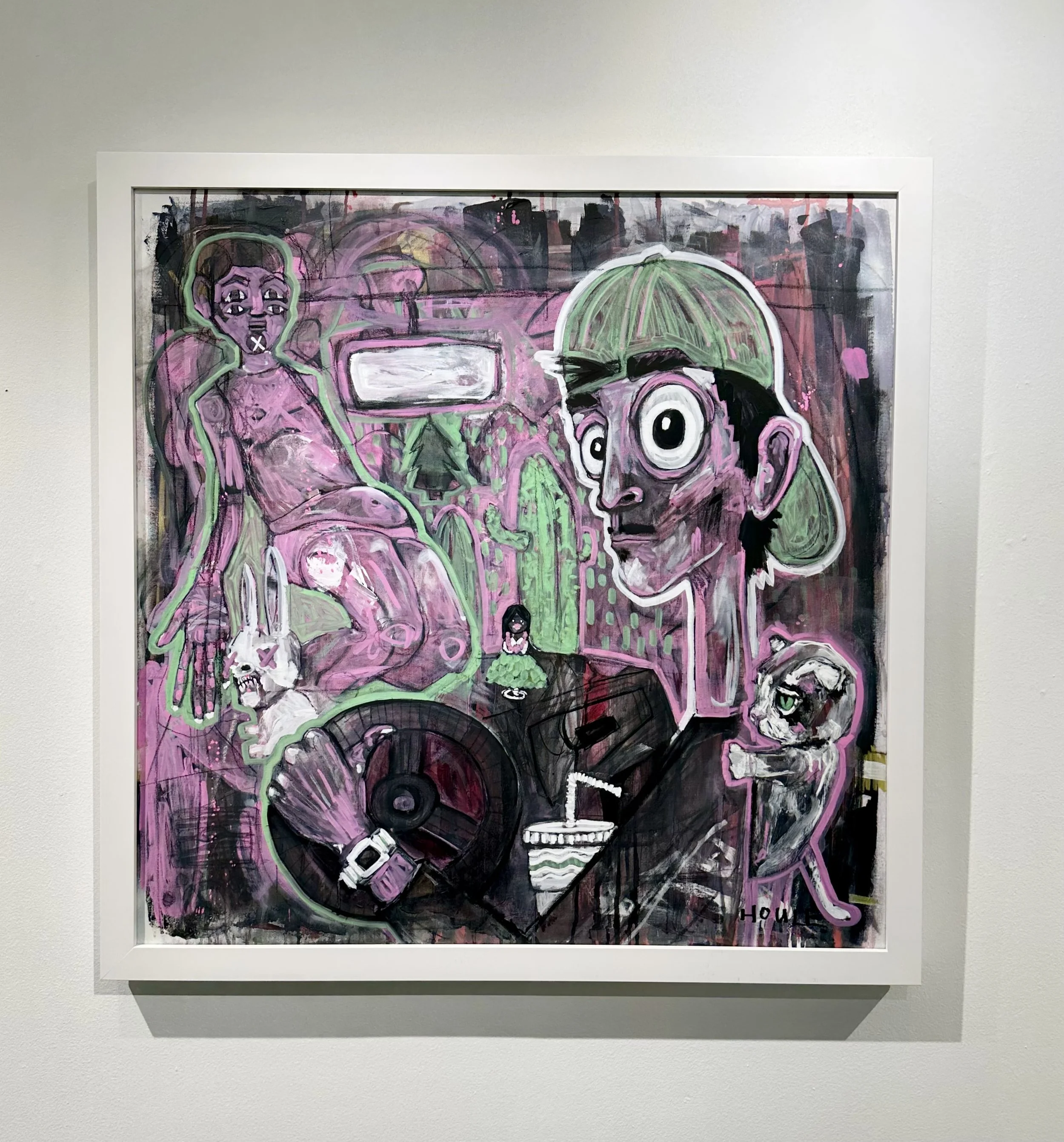 Pink Catillac, 36x36, Acrylic on canvas, Custom frame, $1850 (+ shipping)