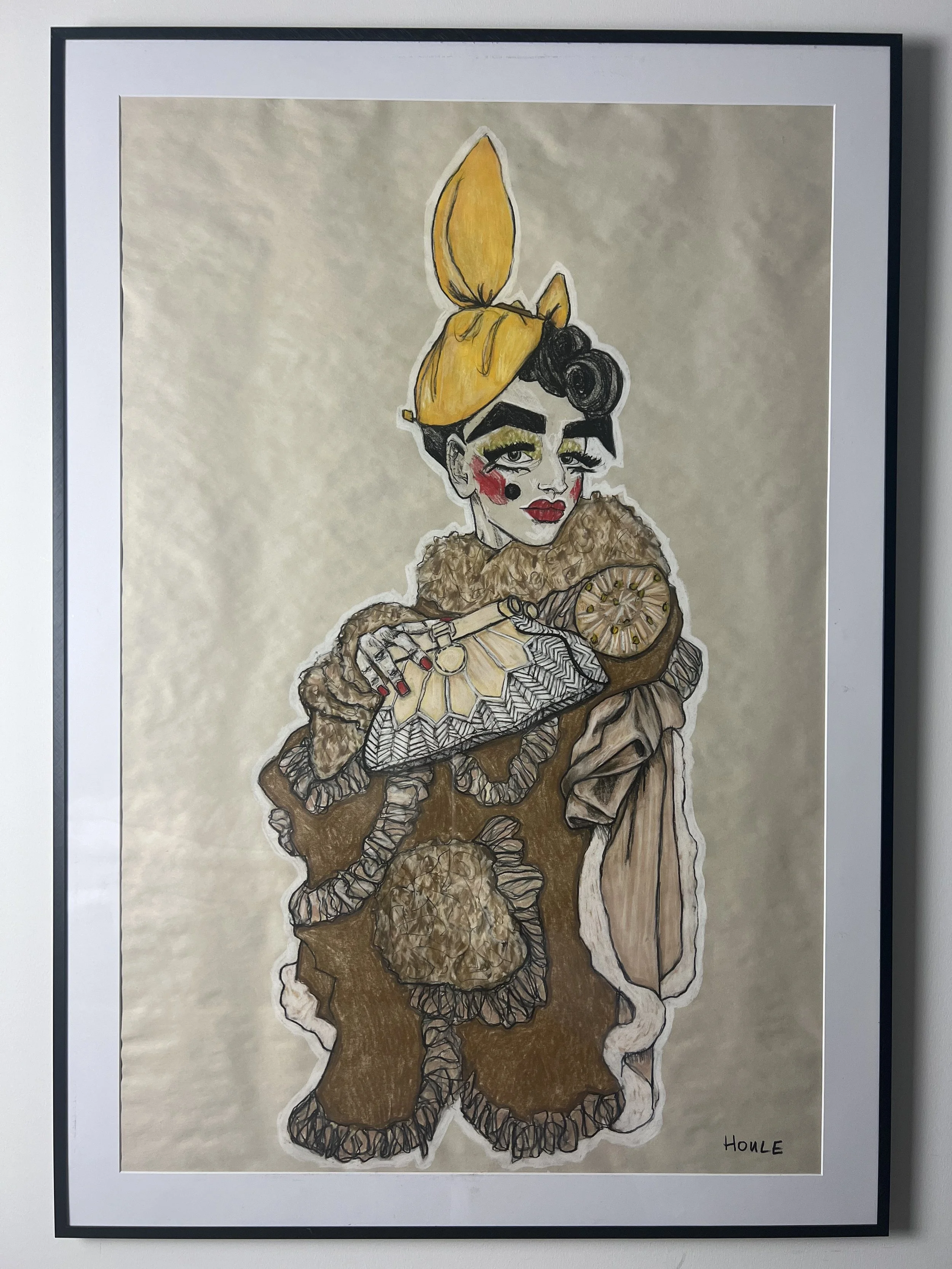 Siouxsie, 28x40, Charcoal/pastel on newsprint paper, Aluminum poster frame w/ plexiglass (there may be scuffs/scratches from exhibition travel, reframe if ya like). 