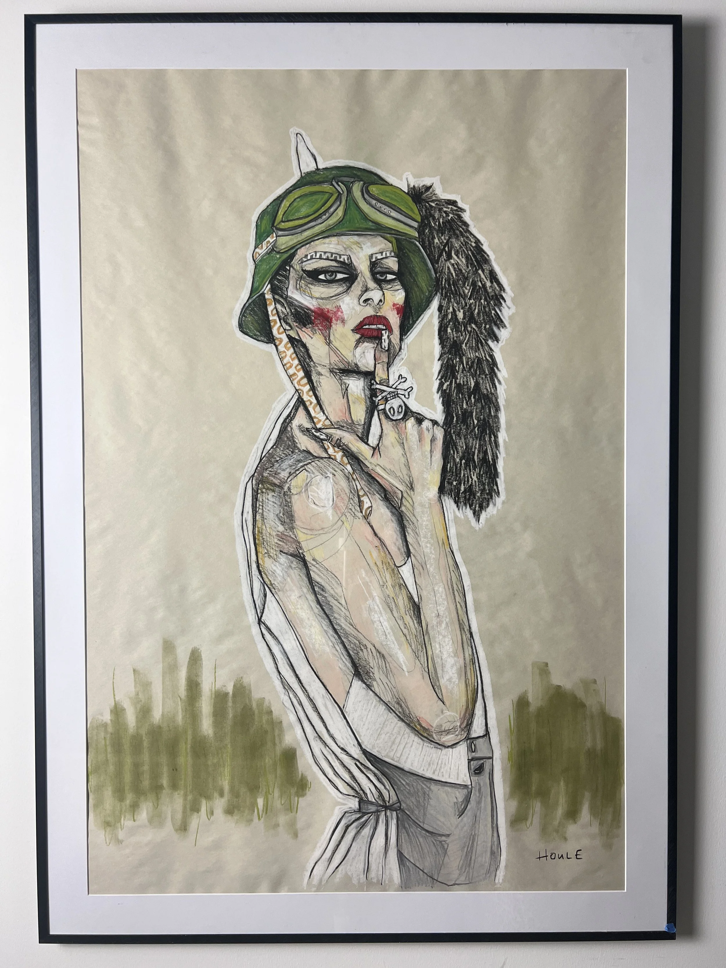 Foxytrot, 28x40, Charcoal/pastel on newsprint paper, Aluminum poster frame w/ plexiglass (there may be scuffs/scratches from exhibition travel, reframe if ya like).