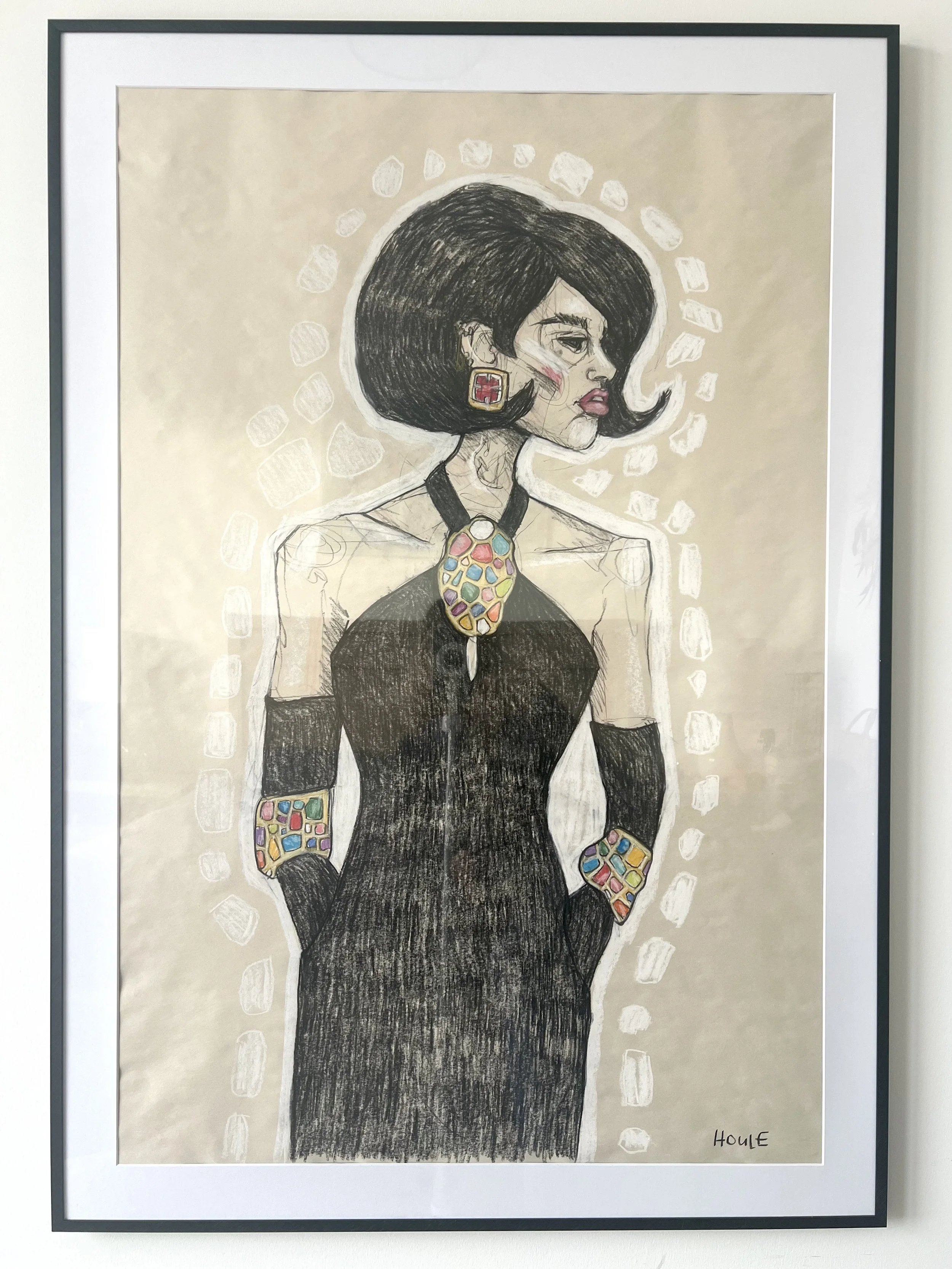 Jacq Black, 28x40, Charcoal/pastel on newsprint paper, Aluminum poster frame w/ plexiglass (there may be scuffs/scratches from exhibition travel, reframe if ya like).