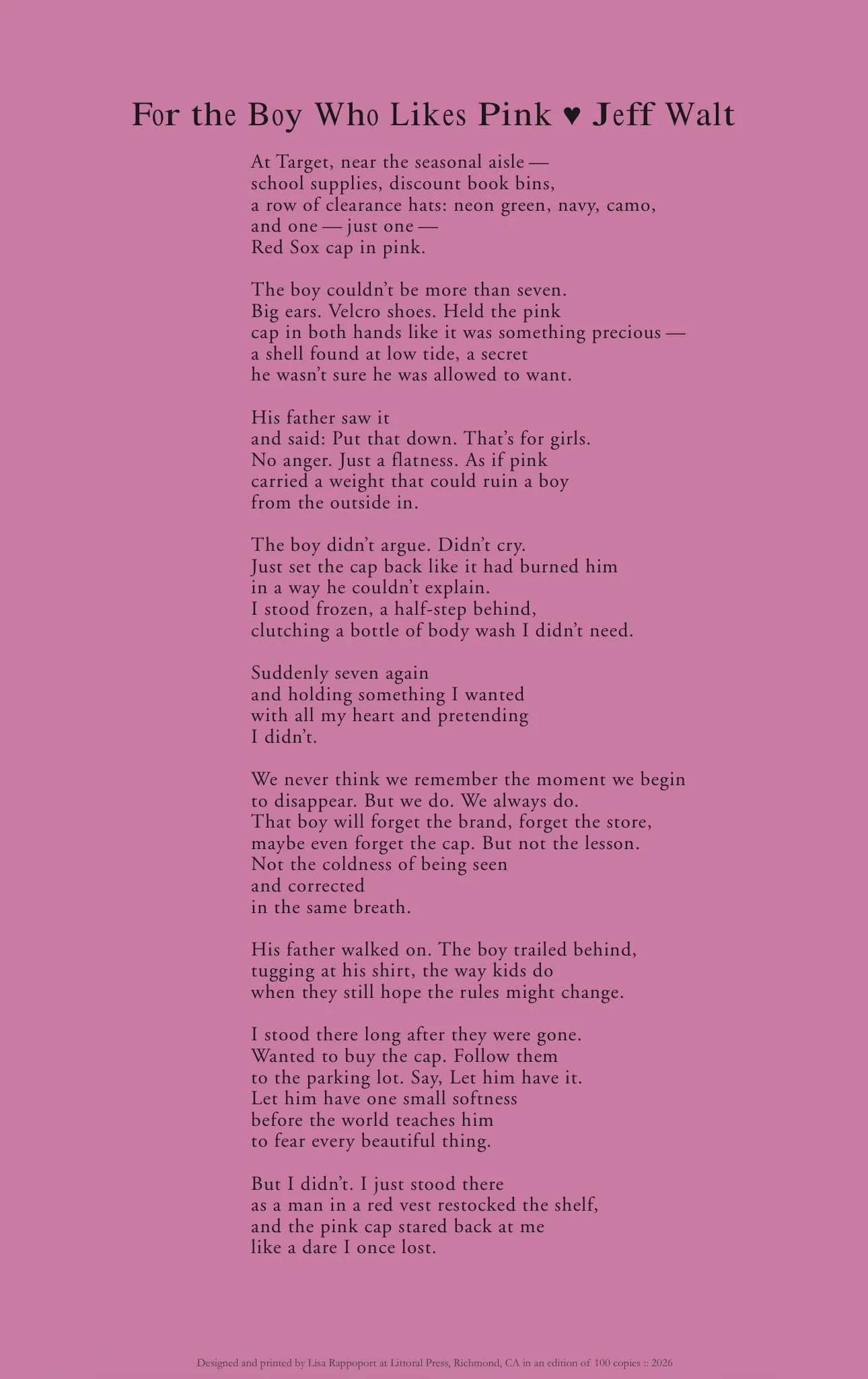Winner of the 2025 Steve Kowit Poetry Prize and published in the 2026 San Diego Poetry Annual (20th anniversary edition).