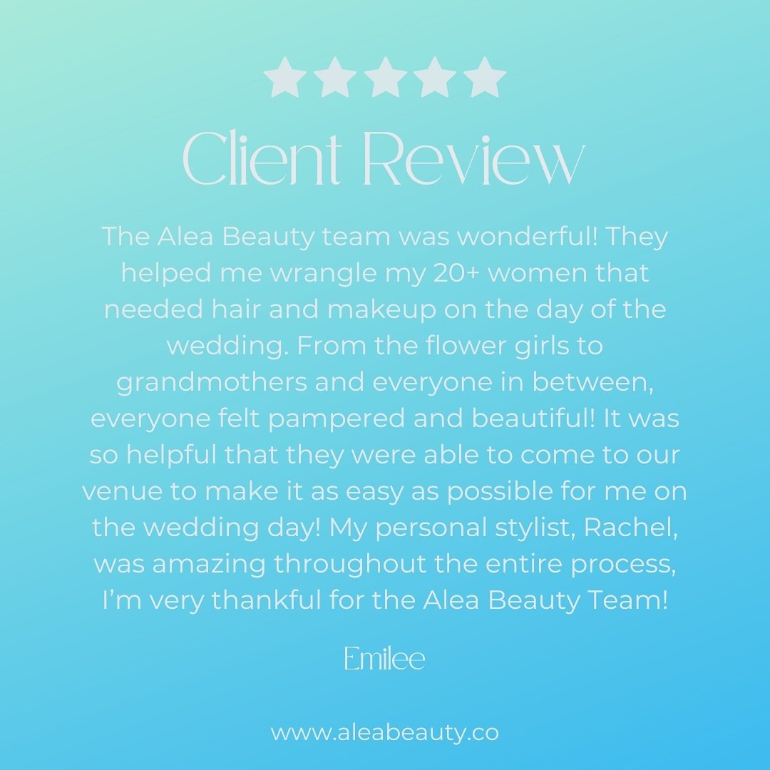 Yes, Alea Beauty can handle large bridal parties without taking up your entire day!

Thanks for the kind words Emilee! 💖

Book hair and makeup here:
www.aleabeauty.co/book