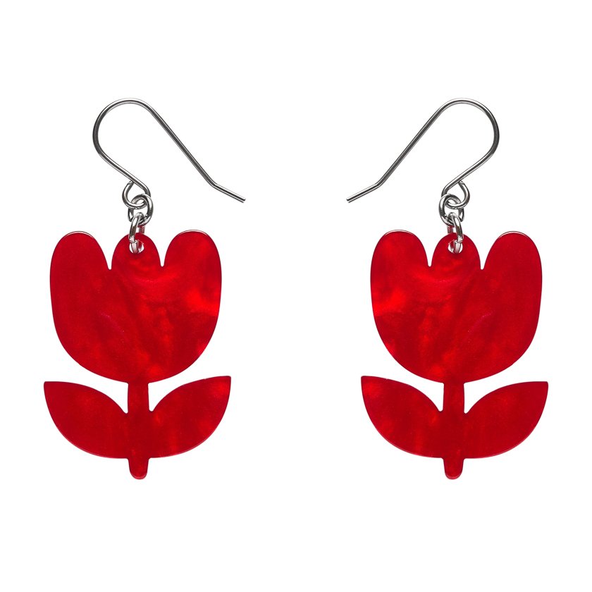 Tulip Drop Earrings - Red