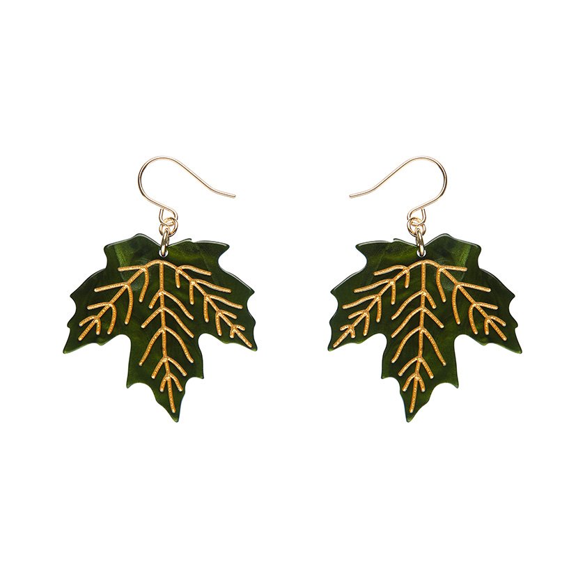 EECH116 Maple Leaf Drop Earrings - Green-1.jpg