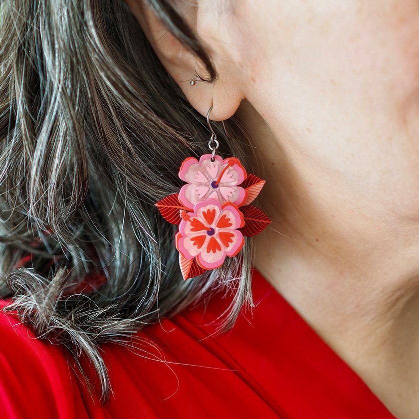 EGCT109 Halcyon Hibiscus Drop Earrings MODEL.jpg