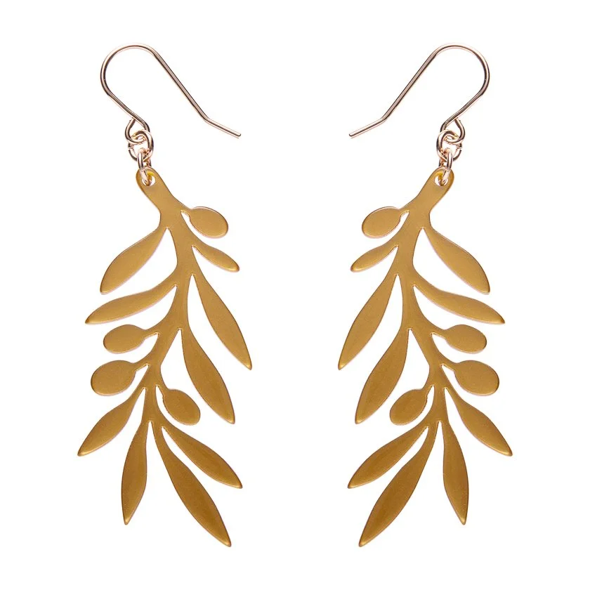 Olive Branch Drop Earrings - Gold