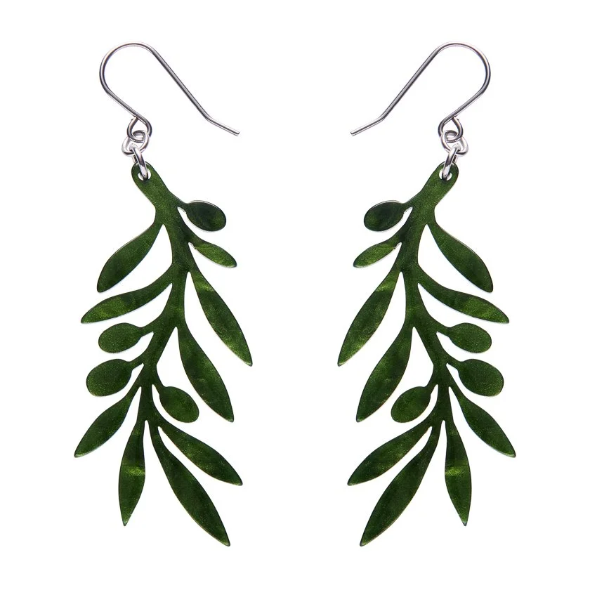 Olive Branch Drop Earrings - Green