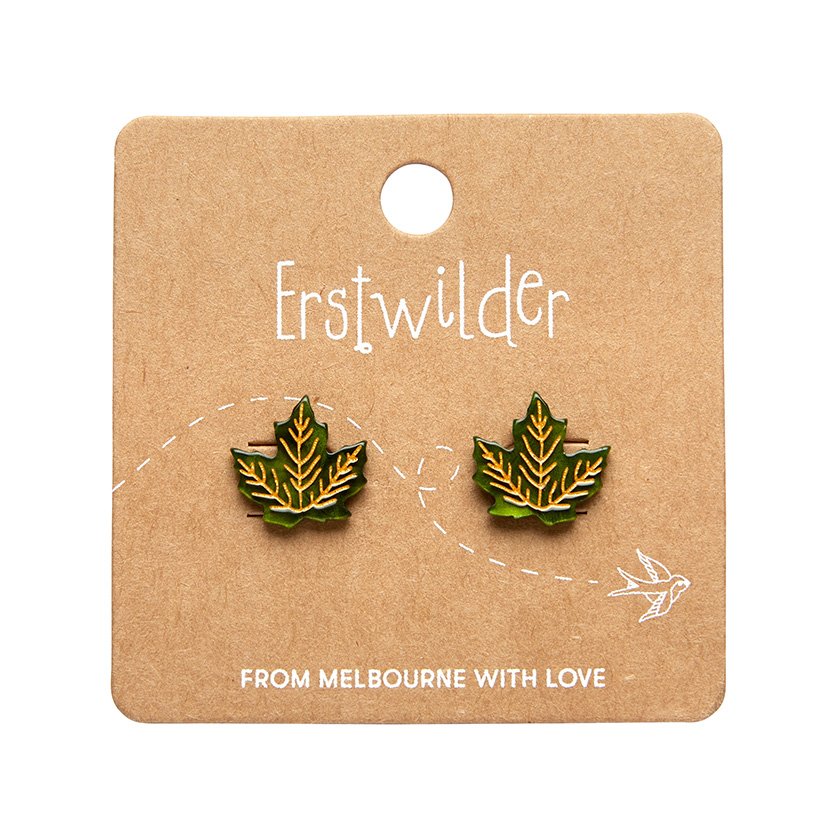 EECH112 Maple Leaf Stud Earrings - Green-2.jpg