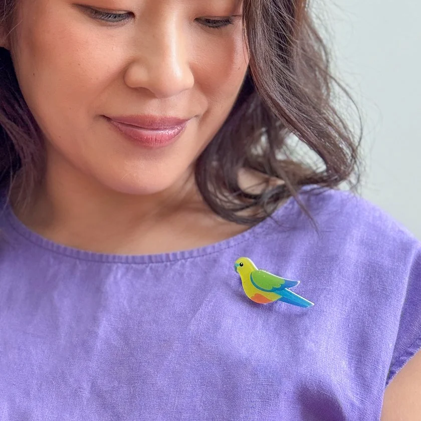 EBDY102 Orange-Bellied Parrot Simplified Mini Brooch (2).JPG