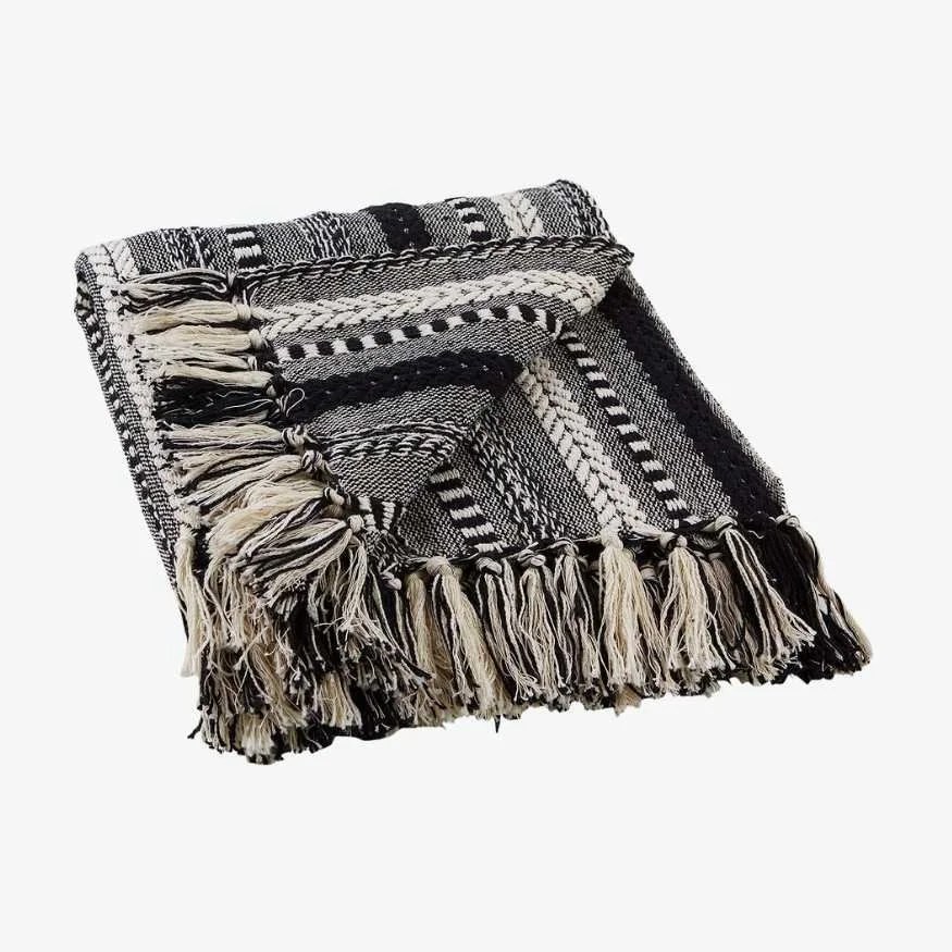 Black White Throw Blanked Braided Tassels .jpg
