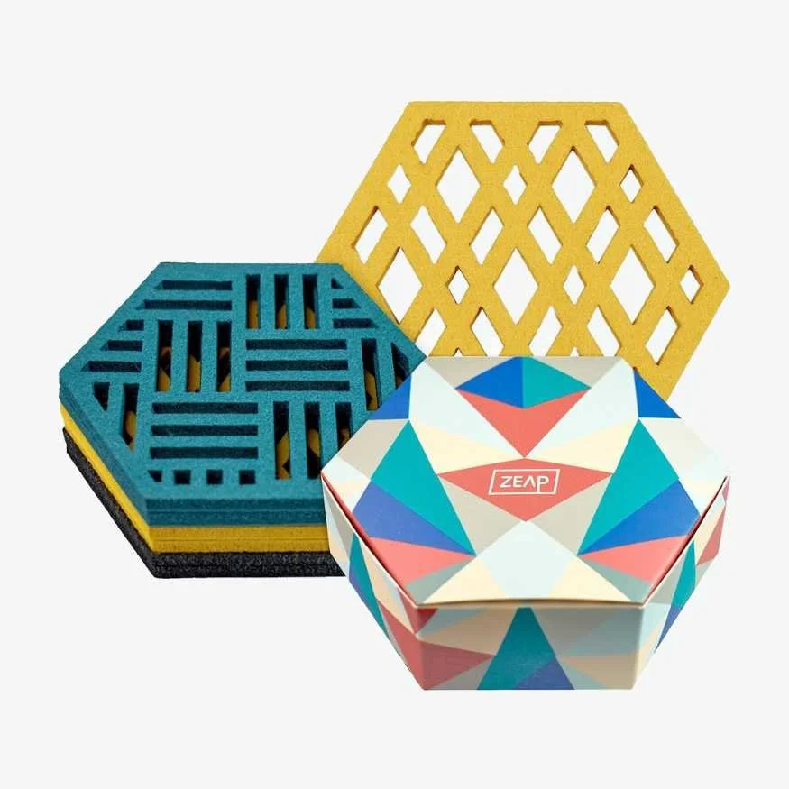 Geometric Felt Coaster Set Yellow Teal Black.jpg