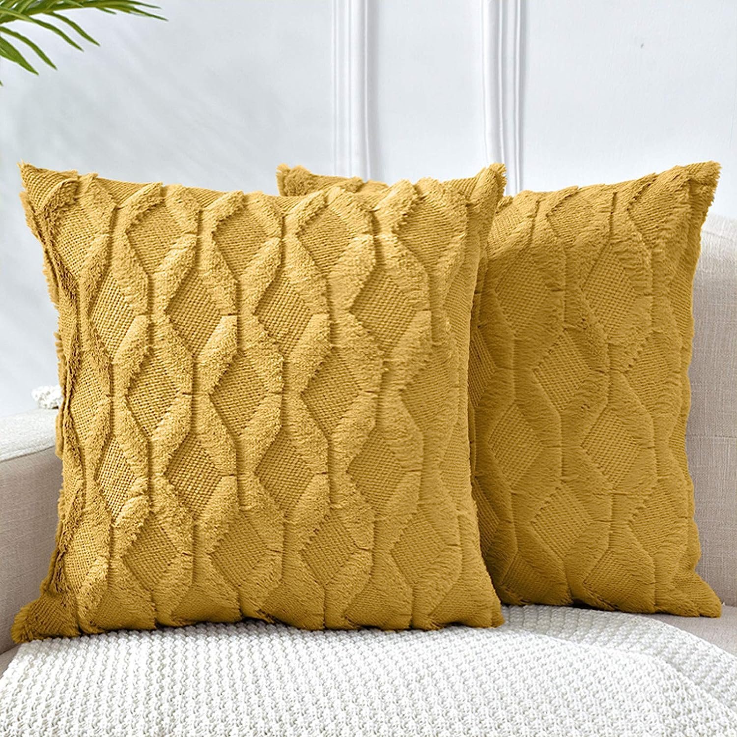 Geometric Textured Light Mustard Yellow Throw Pillow Covers 16x16.jpg