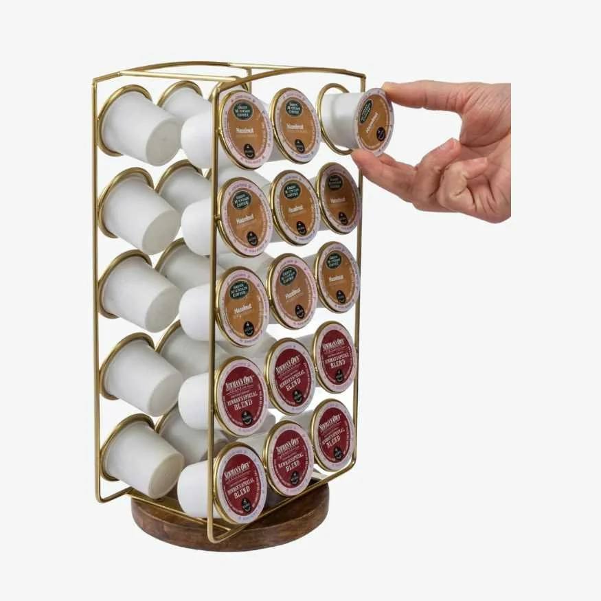 Gold K-Cup Stand Round Wood Base.jpg