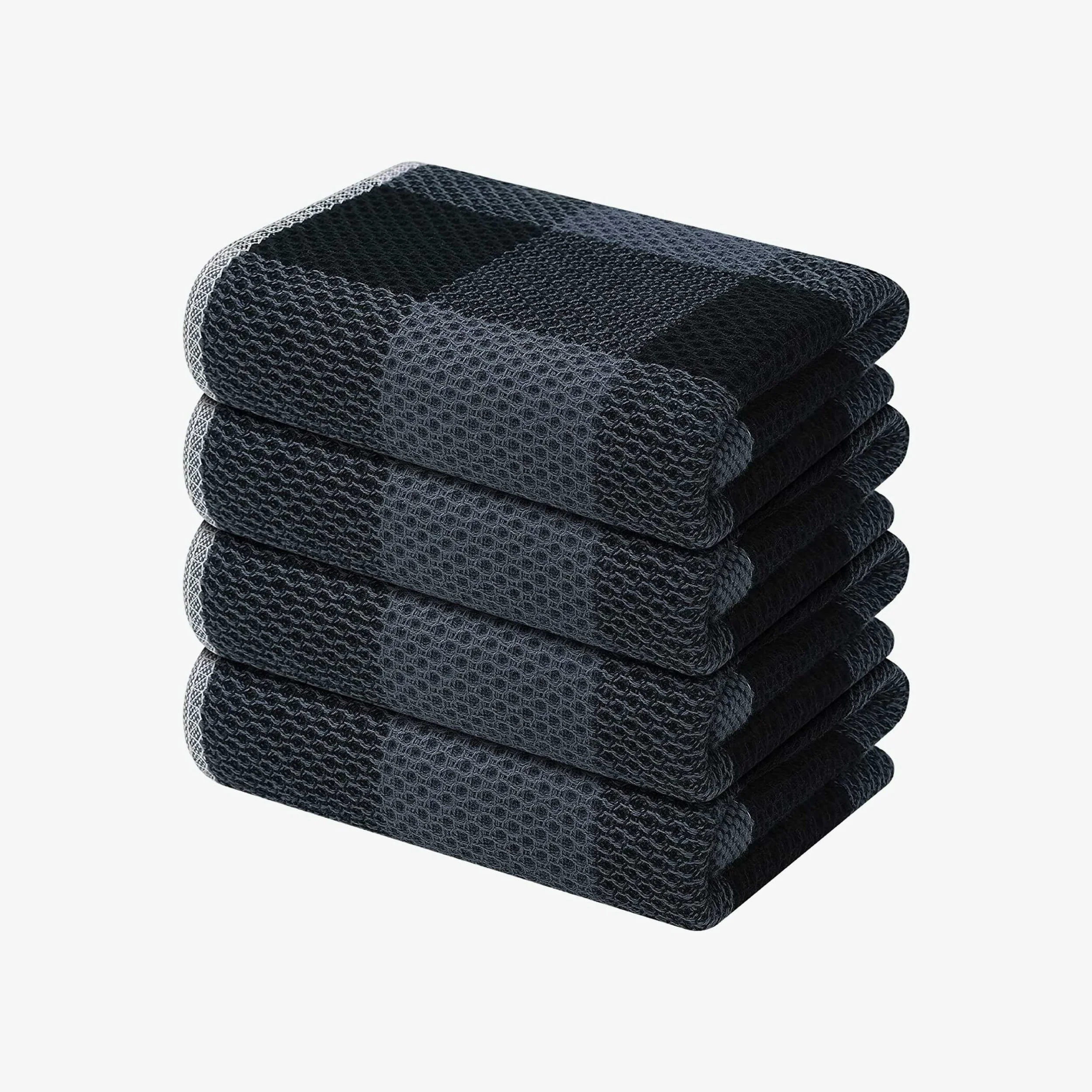 Black and Grey Woven Plaid Hand Towels Set of 4.jpg
