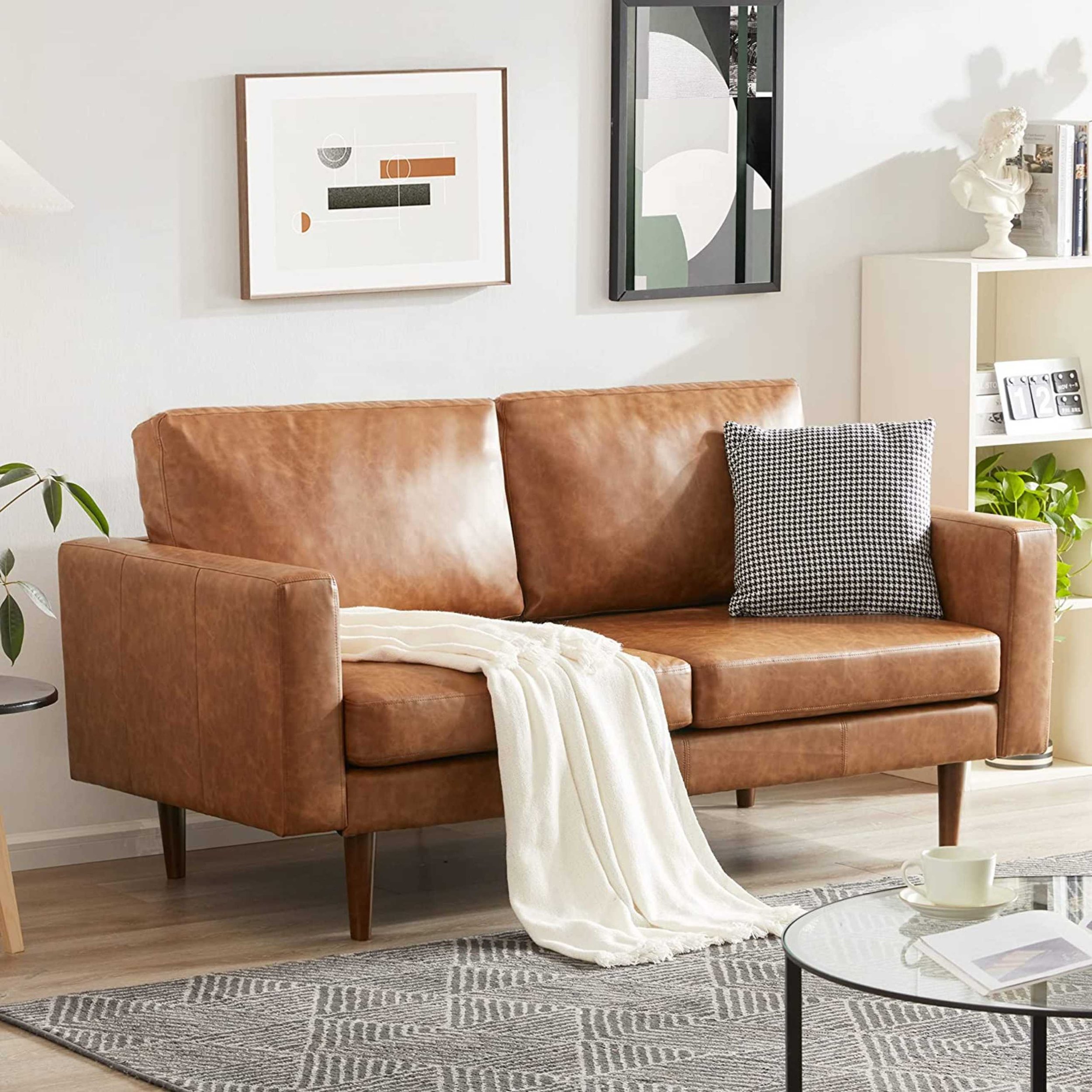 Compact Space Faux Brown Leather Loveseat.jpg