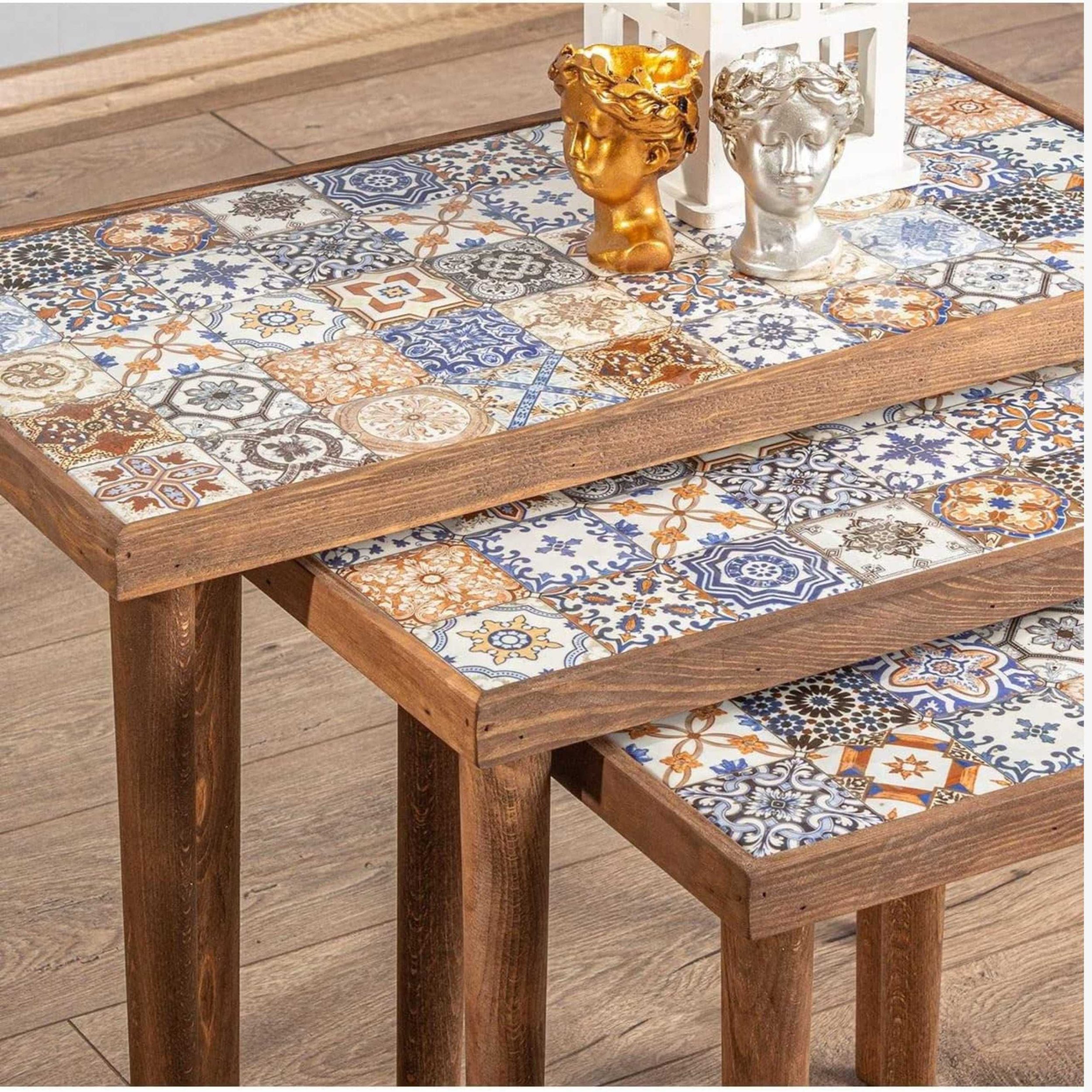 Hand Crafted Tile Top Wood Nesting Tables.jpg