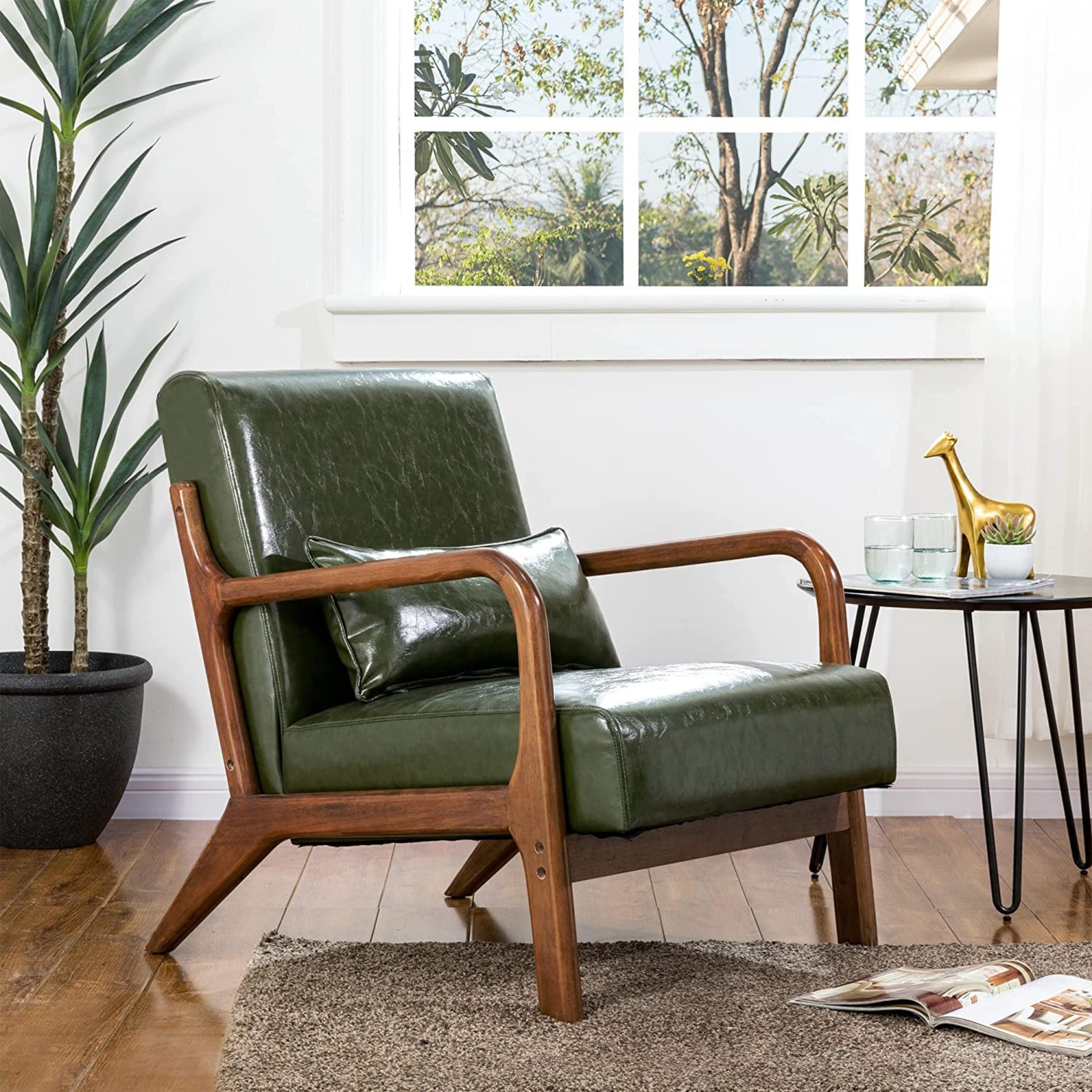 Hunter Green Faux Leather Cushion Chair with Rounded Wood Leg Frame-min.jpg