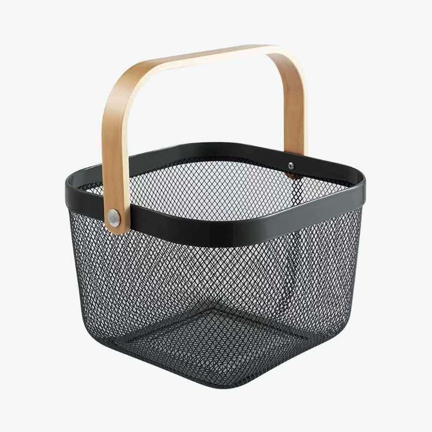 Black Wire Rounded Square Basket with Natural Wood Handle.jpg