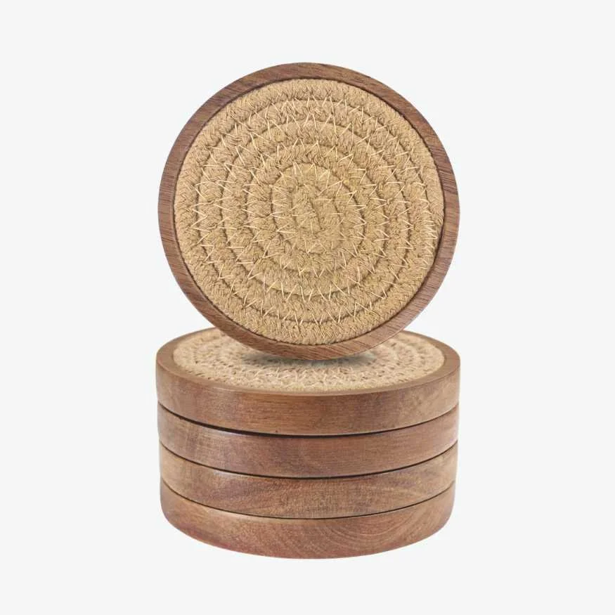 Wood Coaster Set of Five with Round Swirl Jute Center.jpg