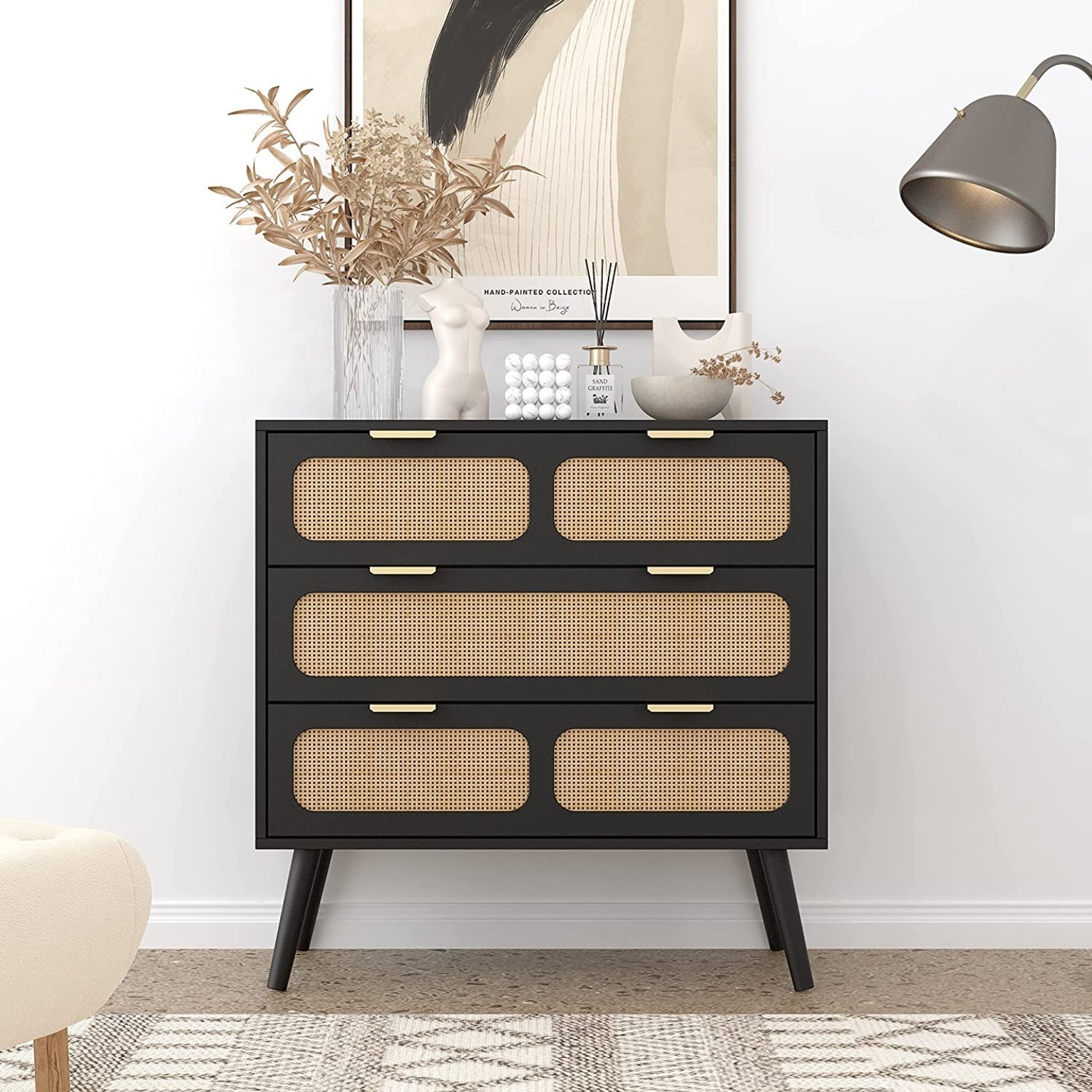 Black and Wicker Cabinet with 5 Drawers.jpg