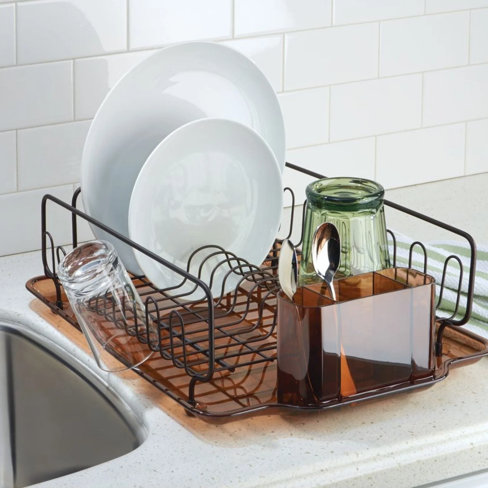 Black Wire Dish Rack with Amber Drain Base.jpg