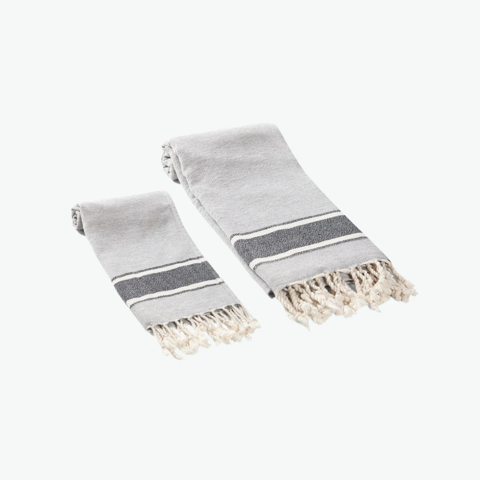 Grey Textured & Striped Kitchen Hand Towel with Tassels.jpg