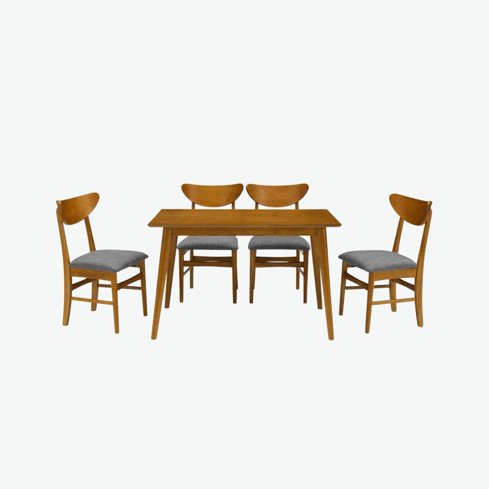 Mid-Modern Wood Table, Chairs with Grey Padded Seat.jpg