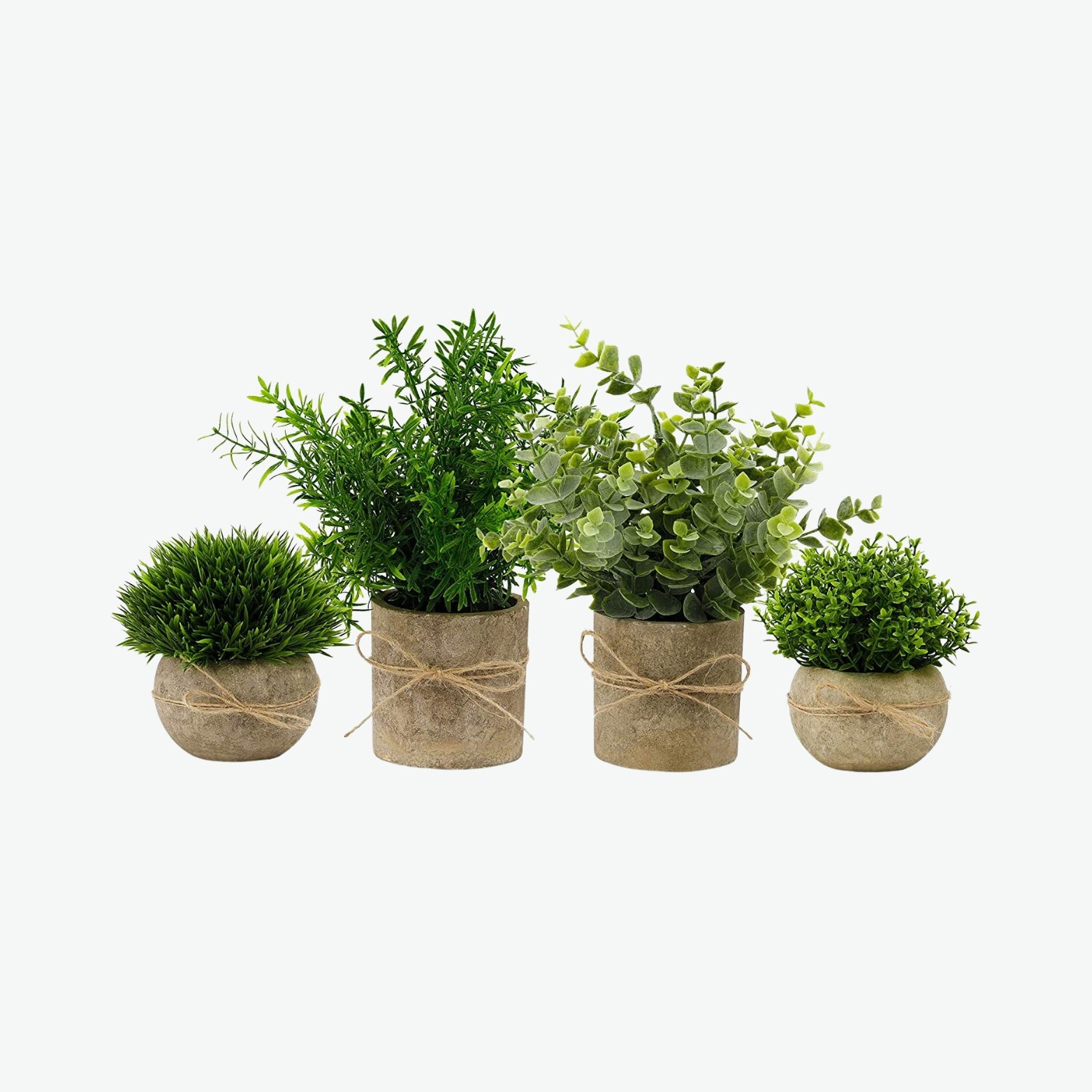 Mini Fake Plant Set, Round and Rectangular Beige Stone Vases.jpg