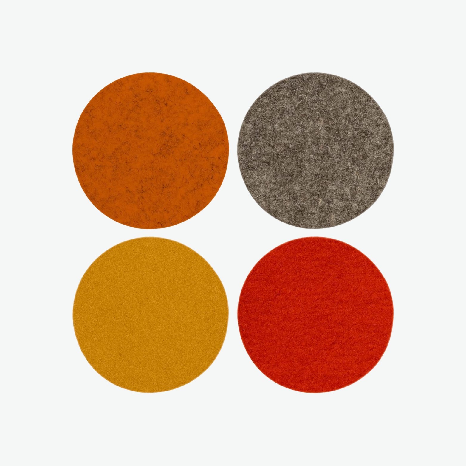 Retro Round Felt Coaster Set of Four - Orange, Grey, Mustard, Red.jpg