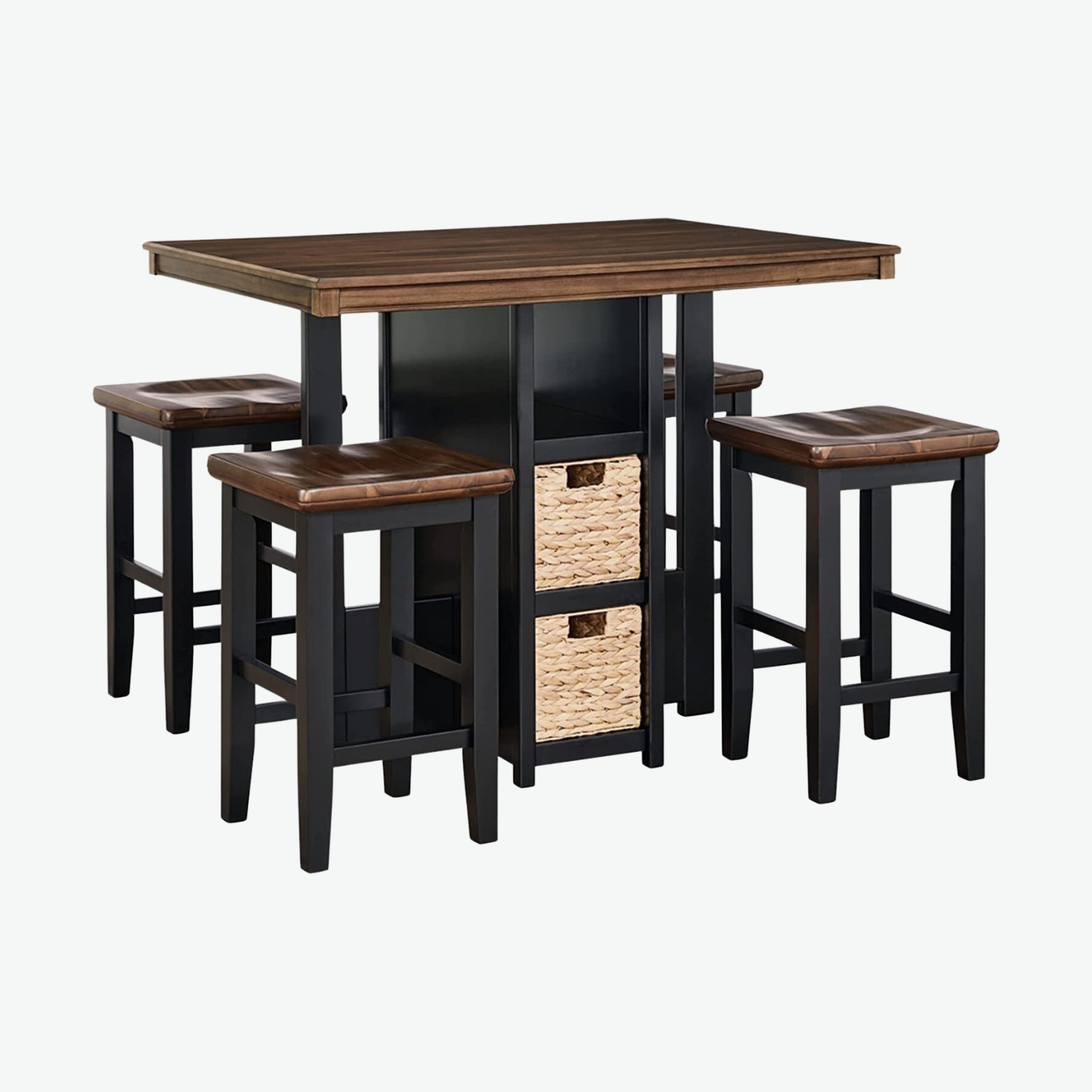 Wood Top, Black Legs Game Table with Shelves and Leather Padded Stools.jpg
