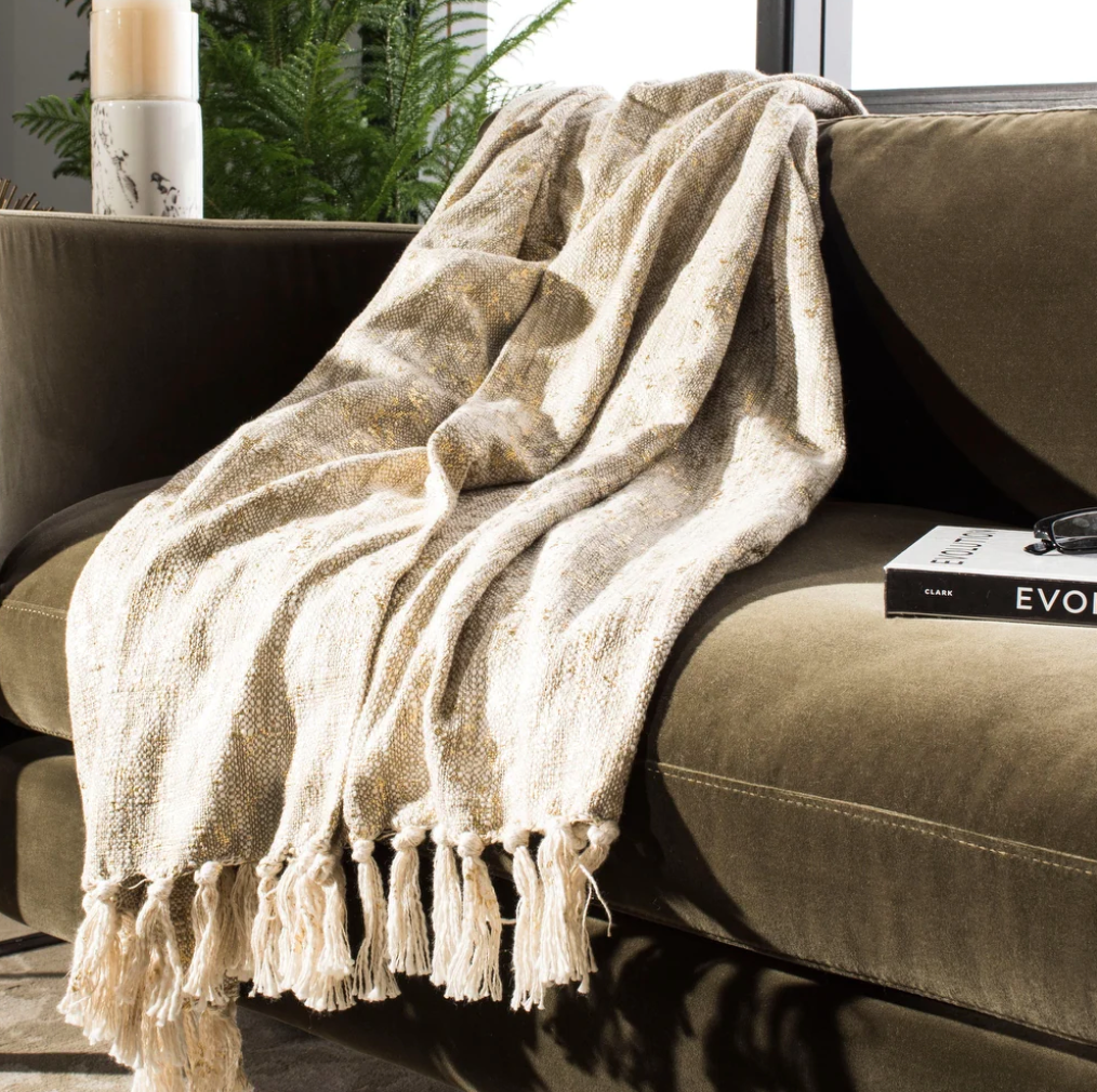 Neutral and Metallic Throw Blanket with Tassels.png