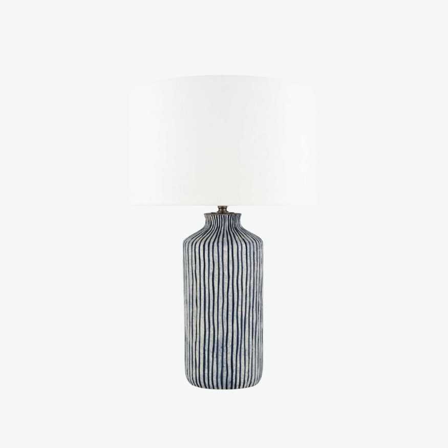 Ceramic Blue Striped Base and White Shade Table Lamp.jpg
