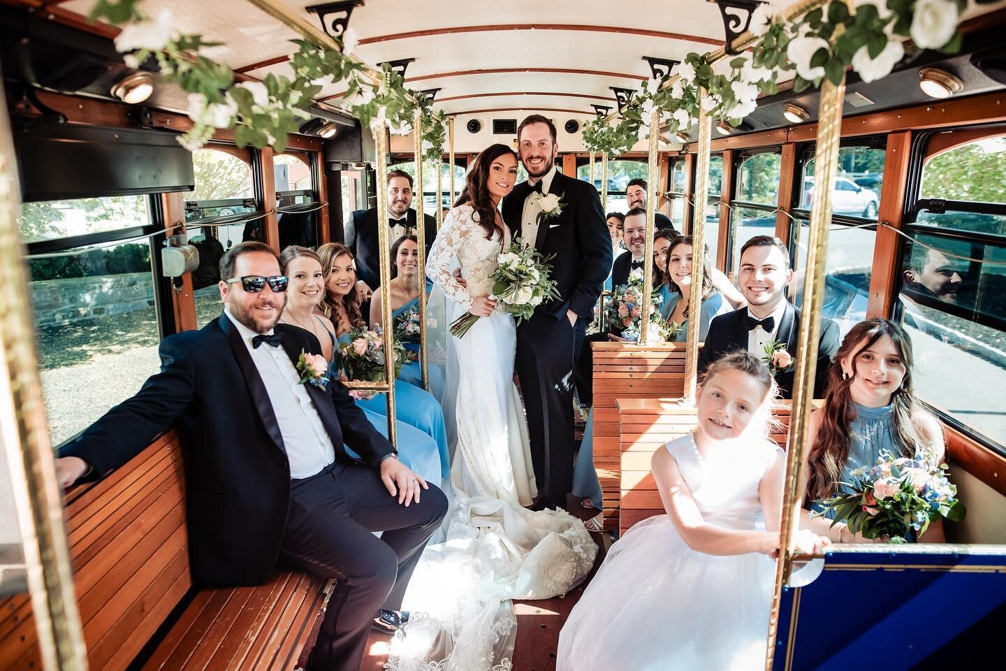 When you book with us, you&rsquo;re not only booking transportation, you&rsquo;re booking stylish wedding pictures of your big day! Make sure to corral your wedding party too for some cool shots! 😍🚃
. 
. 
#pabride #buckscounty #montcopa #paweddingi