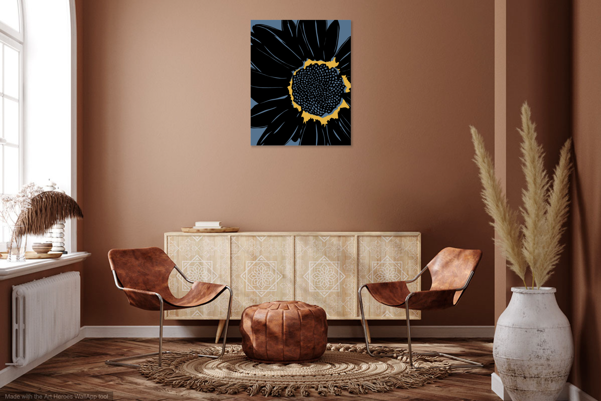 Chocolate Sunflower Blue Canvas Wall Art