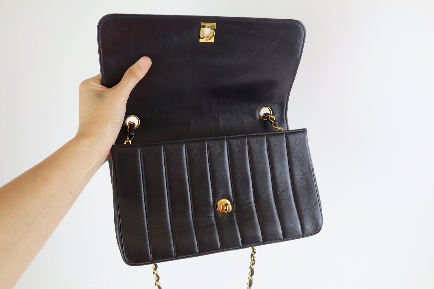 Black Lambskin Vertical Quilted Medium Flap Bag — Elegante Finds