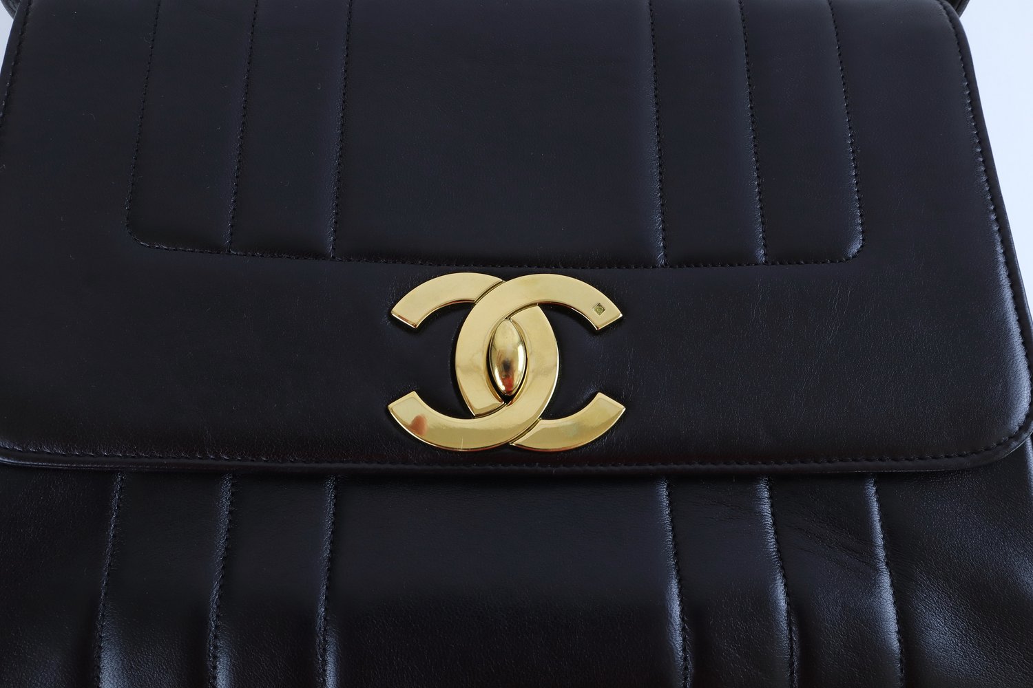 Chanel Black Lambskin Vertical Flap Medium - XL Logo — Elegante Finds