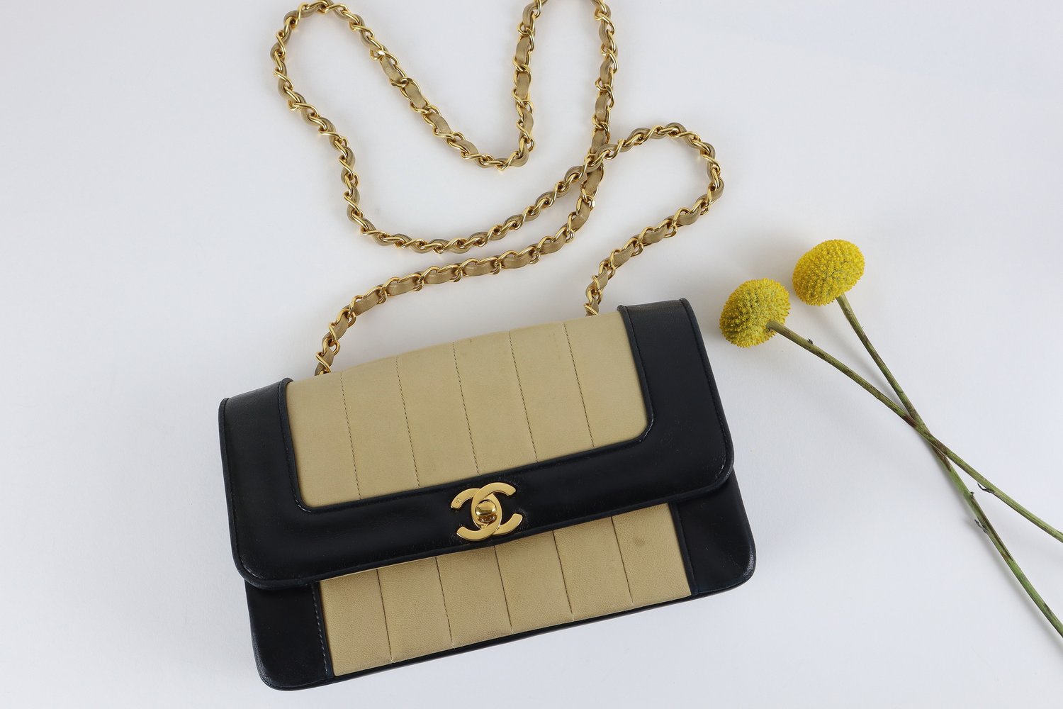 Chanel Classic Black x Beige Vertical Quilted Lambskin Small Flap Bag —  Elegante Finds