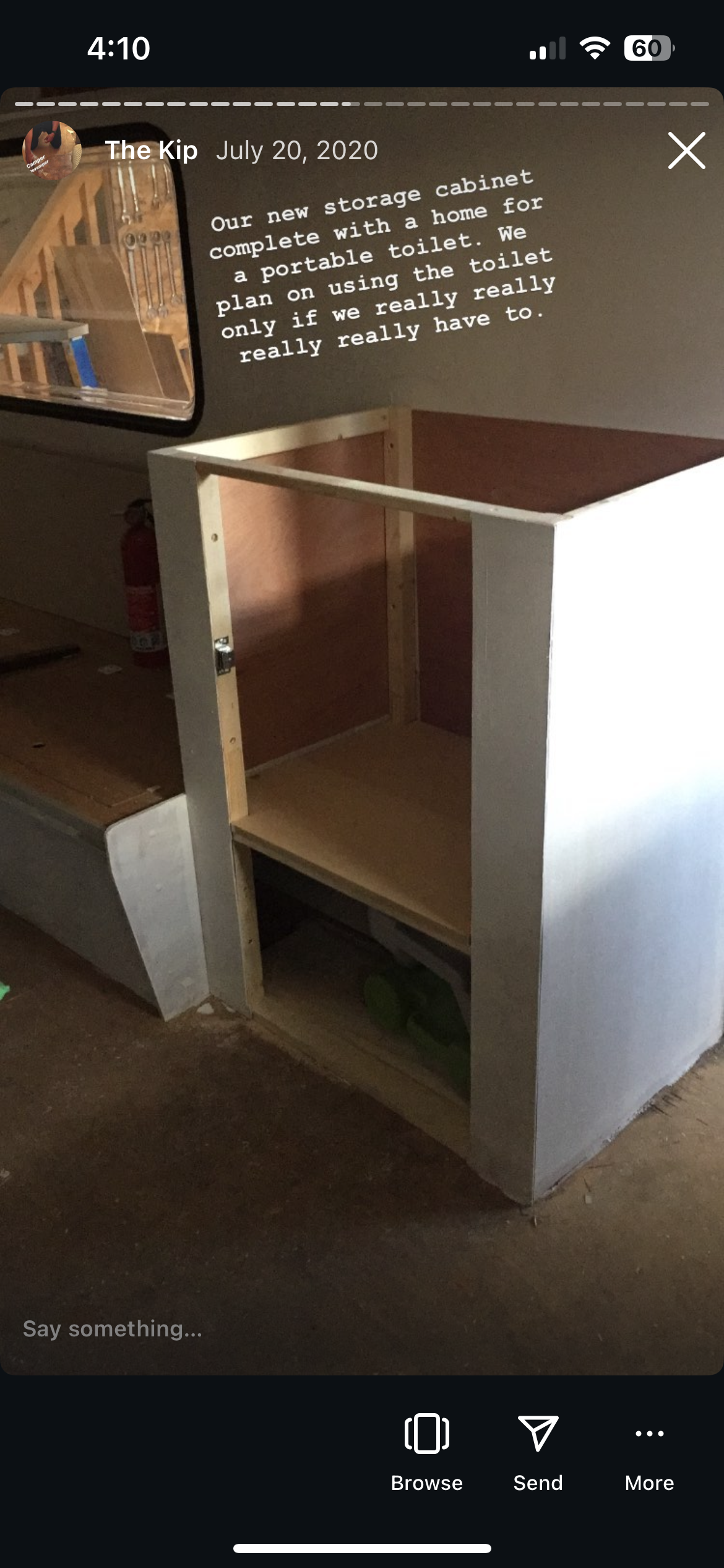 Taking out the icebox and converting it to storage.