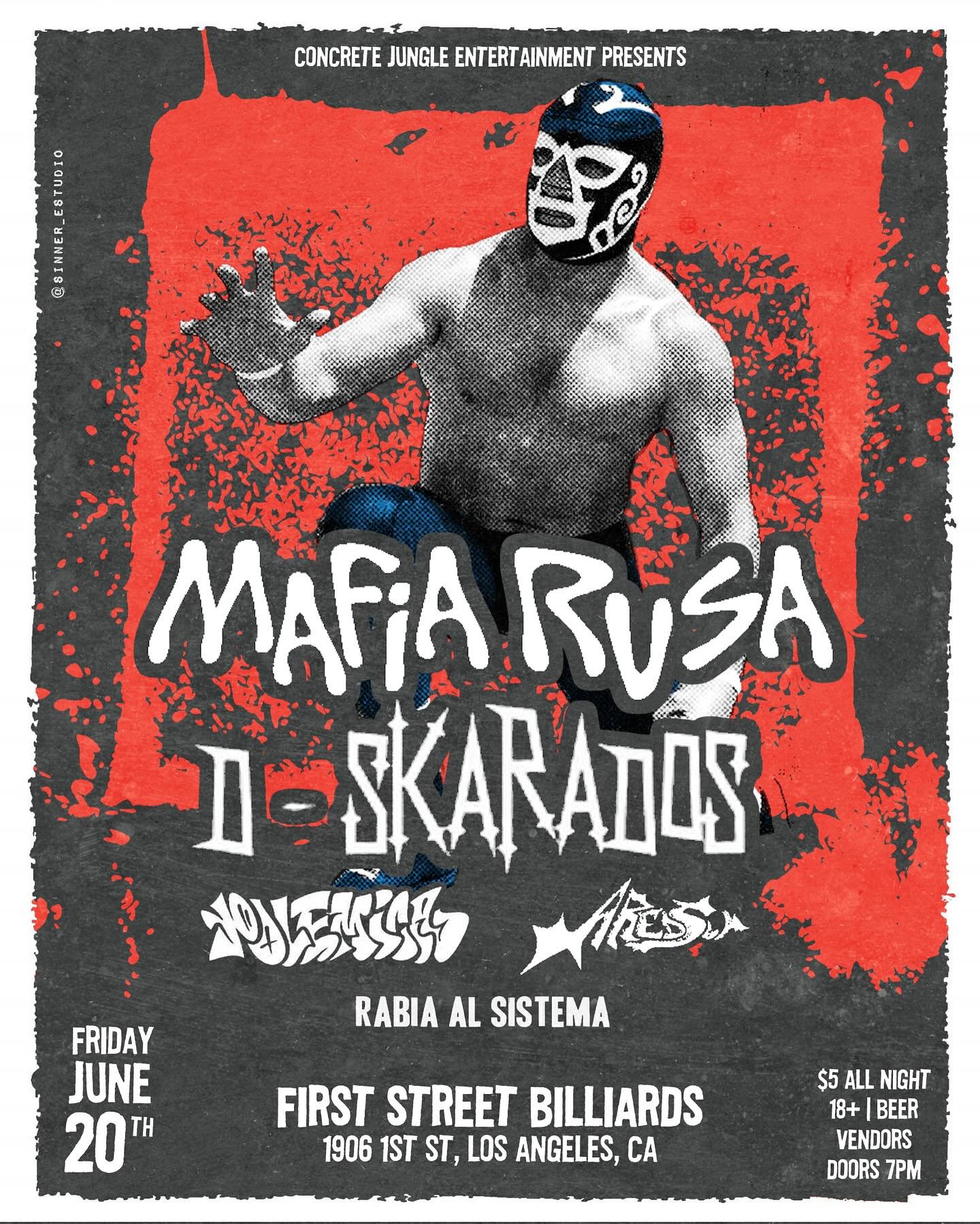 Tonight $5 All Night 
@firststreetpoolhall 🎱🔥🍻

Doors 7pm | Show Starts 8pm | 18 &amp; Over | Bar 

Rabia Al Sistema 8:00 - 8:30
A Red Sun 8:45 - 9:15 
Mafia Rusa 9:30 - 10:15 
Dskarados 10:30 - 11:15 
Polemica 11:30 - 12:00

See You Guys Tonight 