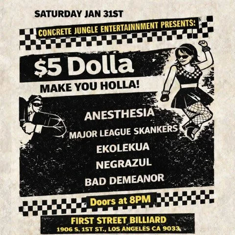 Today $5 Show ONLY! 
@firststreetpoolhall 

Doors 8pm | 18 &amp; Over ( Any Type of ID ) 

Performing 

11:30 ANESTHESIA @anesthesiareggae 
10:45 MAJOR LEAGUE SKANKERS @majorleagueskankers 
10:00 NEGRAZUL @negrazulska 
9:15 EKOLEKUA @official_ekoleku