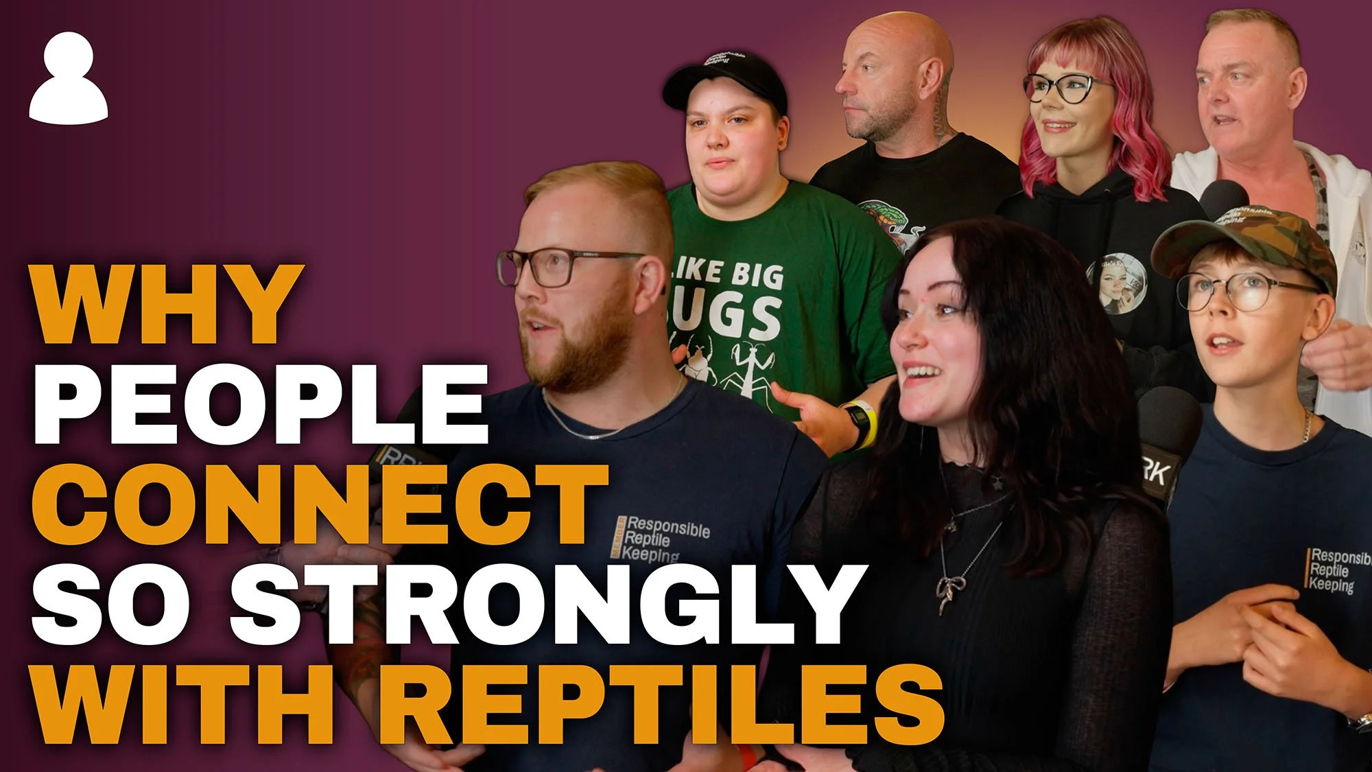 Thumbnail featuring the text "Why people connect so strongly with reptiles" alongside reptile keepers being interviewed by Responsible Reptile Keeping at the IHS show.